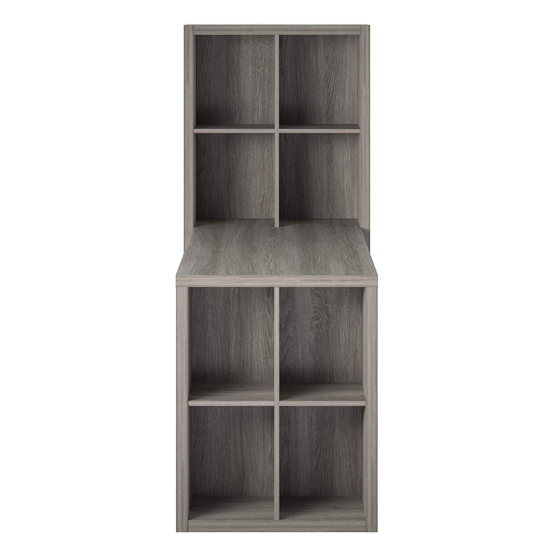 London Hobby Bookcase and Crafting Desk with Cubbies - Gray Oak