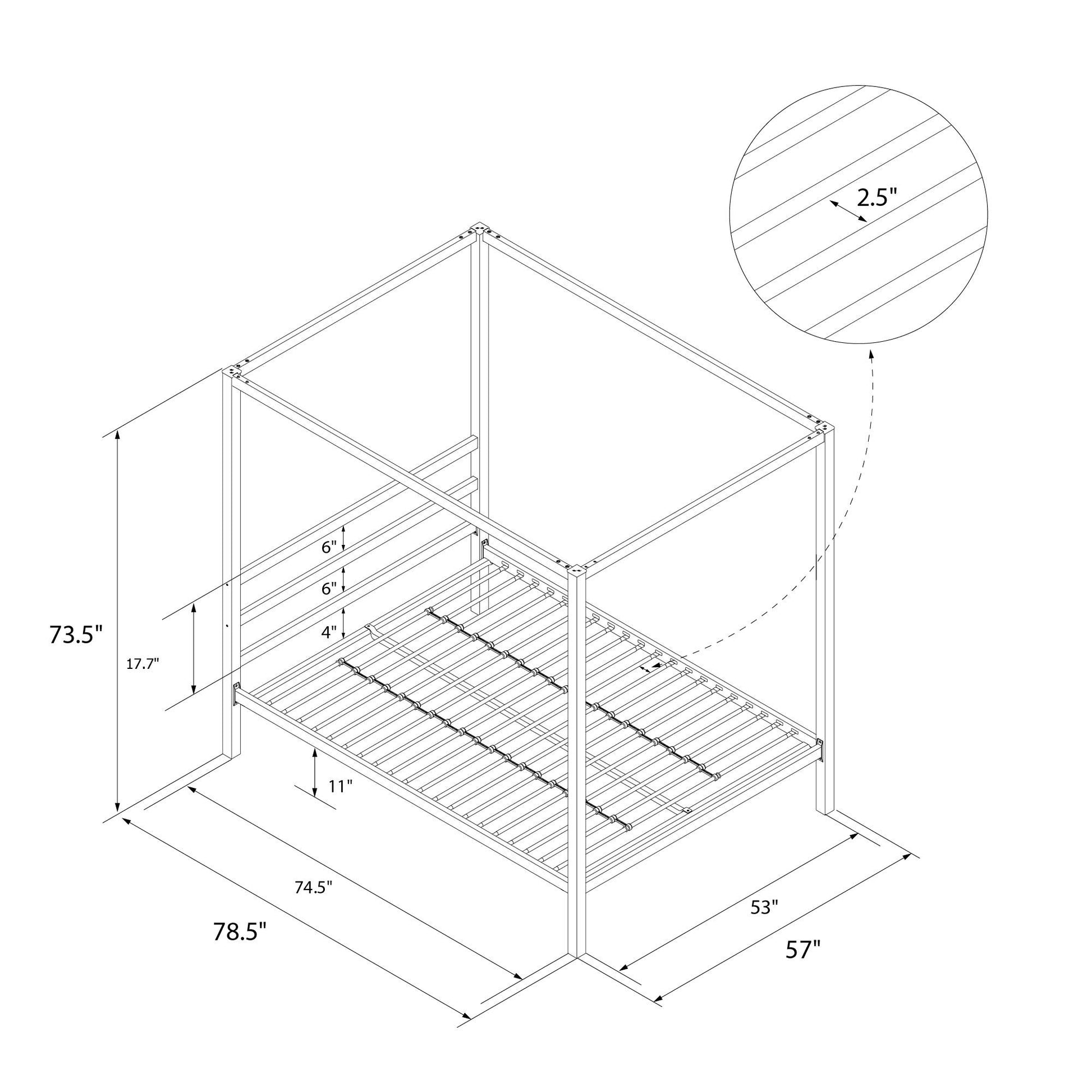 Modern Metal Canopy Bed with Sleek Built-In Headboard - Gold - Full