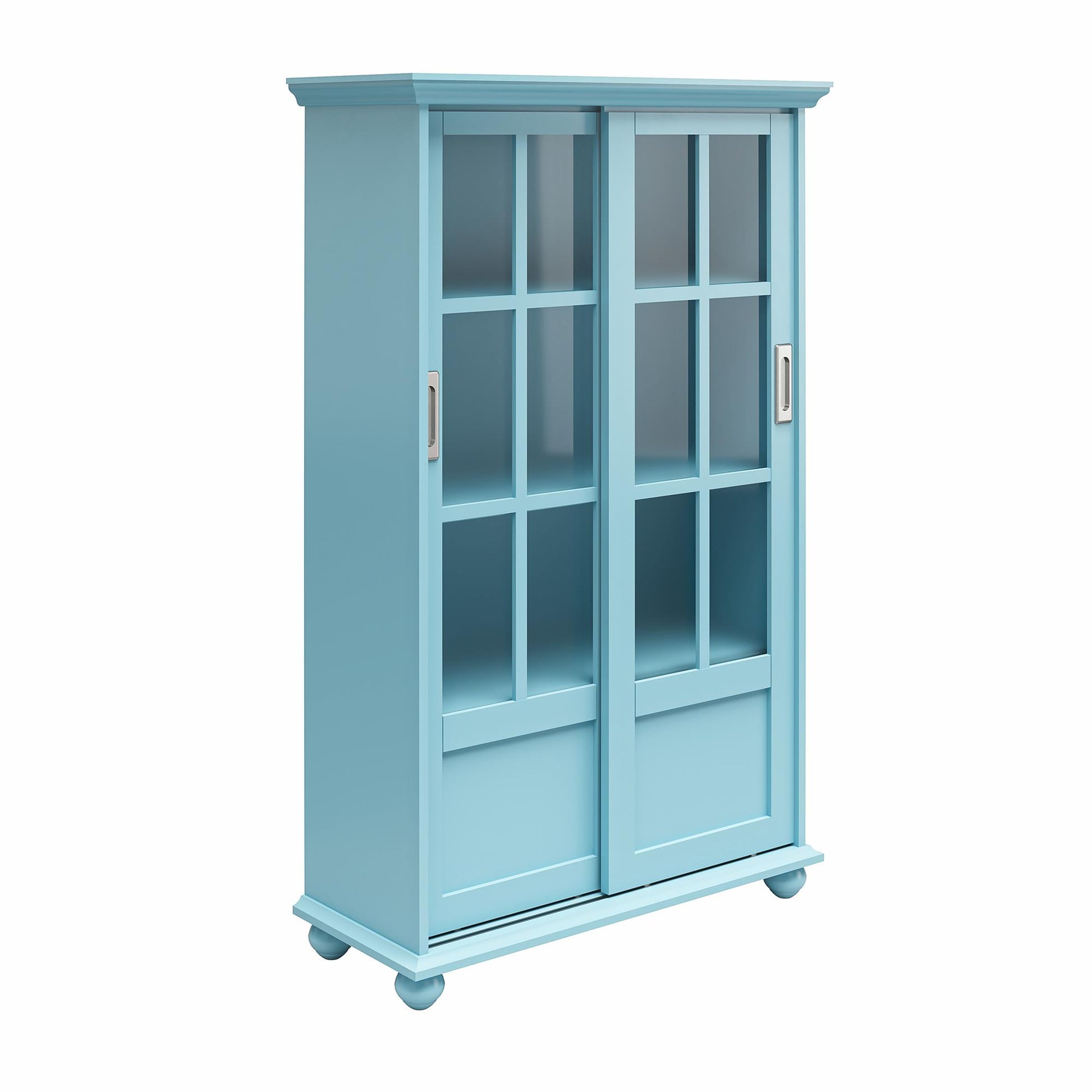 Aaron Lane Tall Bookcase with 2 Sliding Glass Doors - Sea Blue