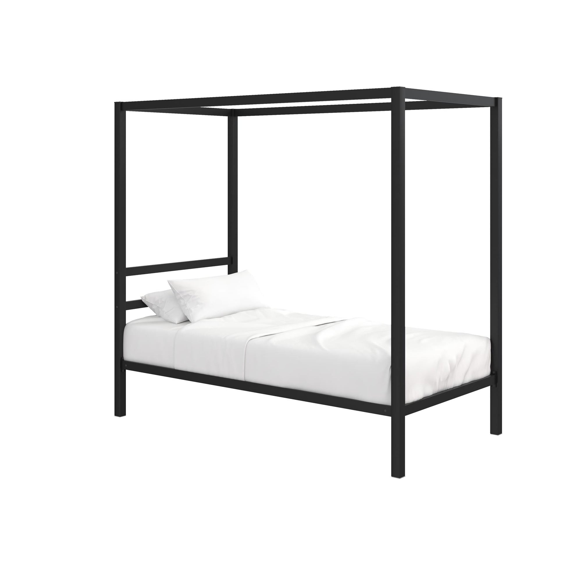 Modern Metal Canopy Bed with Sleek Built-In Headboard - Black - Twin