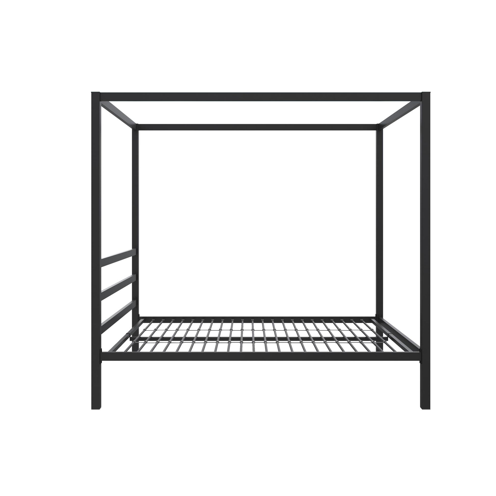 Modern Metal Canopy Bed with Sleek Built-In Headboard - Black - Full