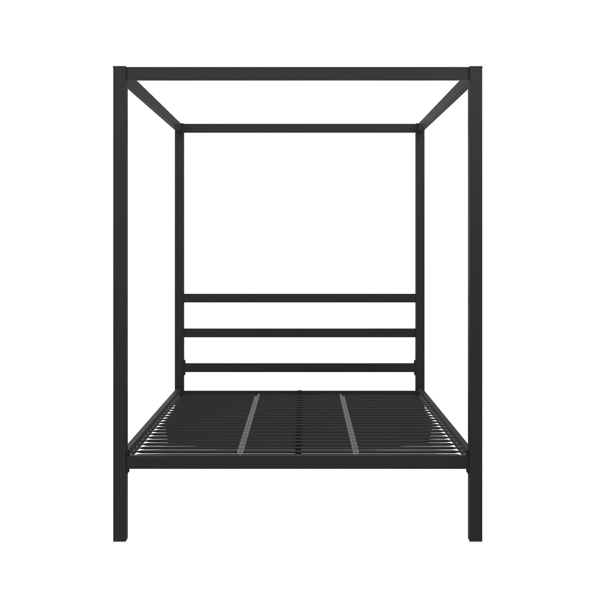 Modern Metal Canopy Bed with Sleek Built-In Headboard - Black - Full