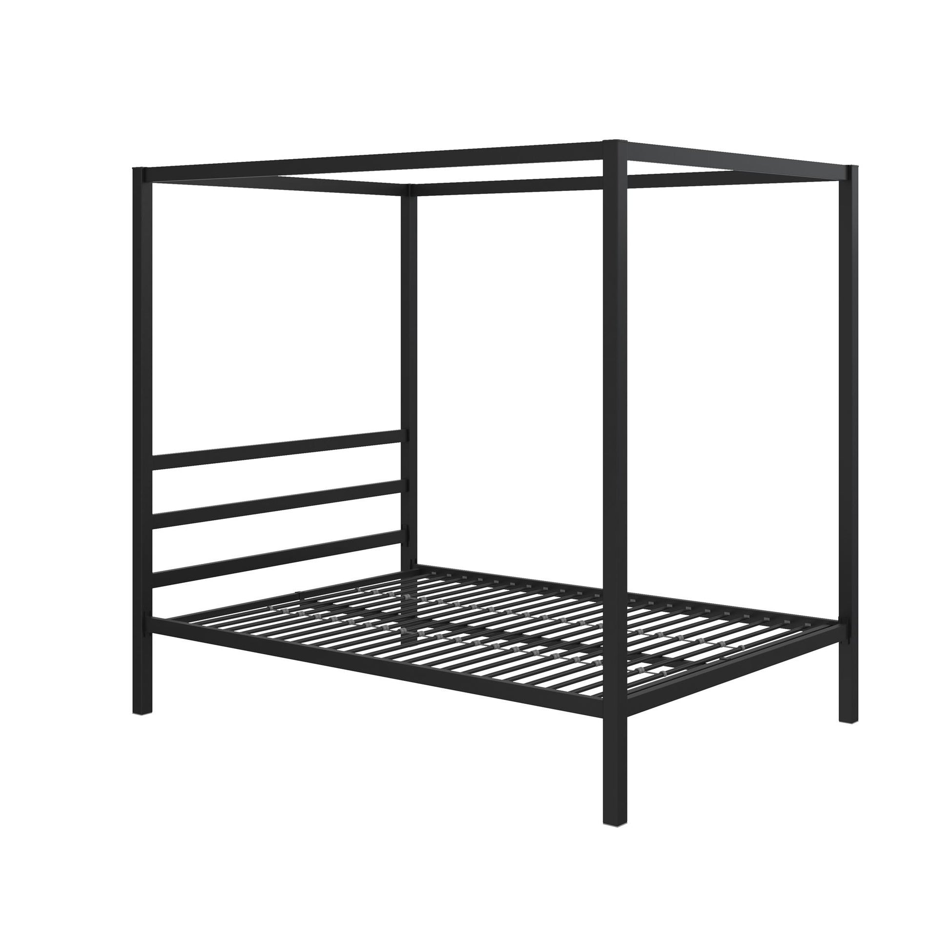 Modern Metal Canopy Bed with Sleek Built-In Headboard - Black - Full