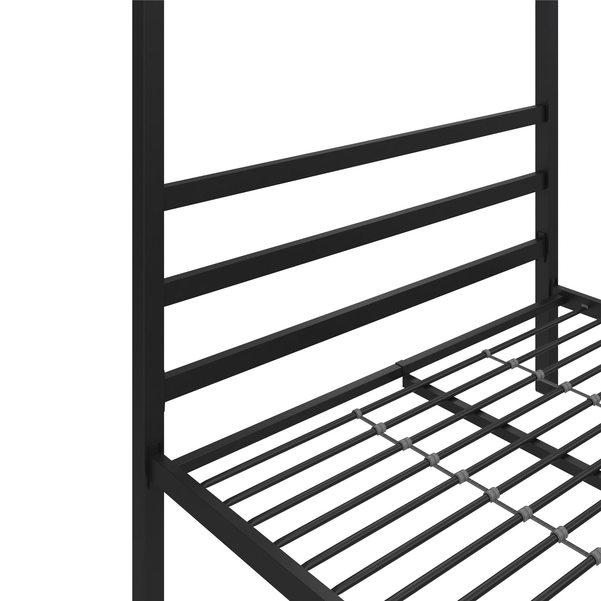 Modern Metal Canopy Bed with Sleek Built-In Headboard - Black - Full