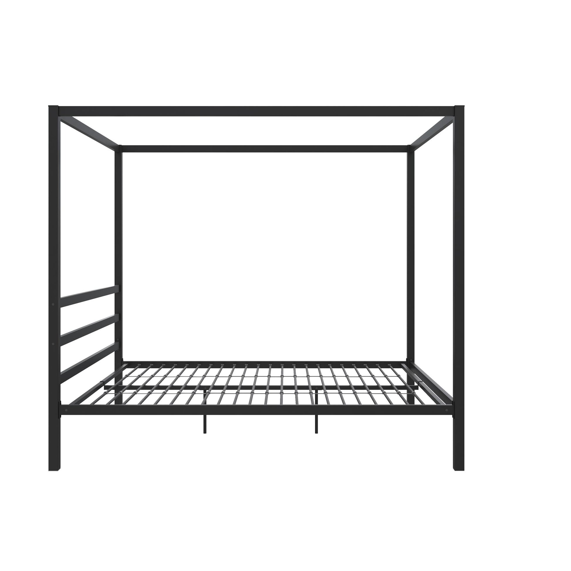 Modern Metal Canopy Bed with Sleek Built-In Headboard - Black - Queen