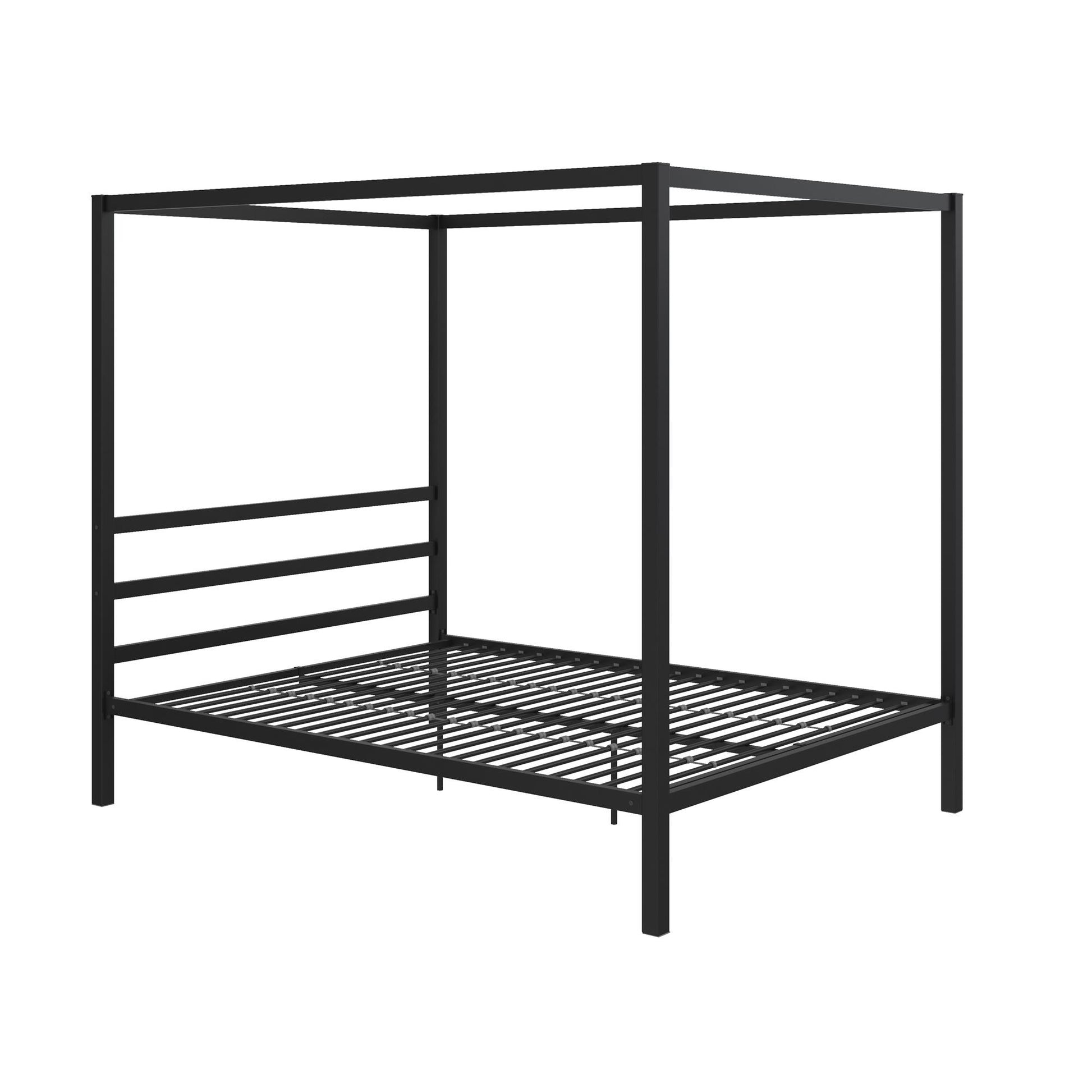 Modern Metal Canopy Bed with Sleek Built-In Headboard - Black - Queen
