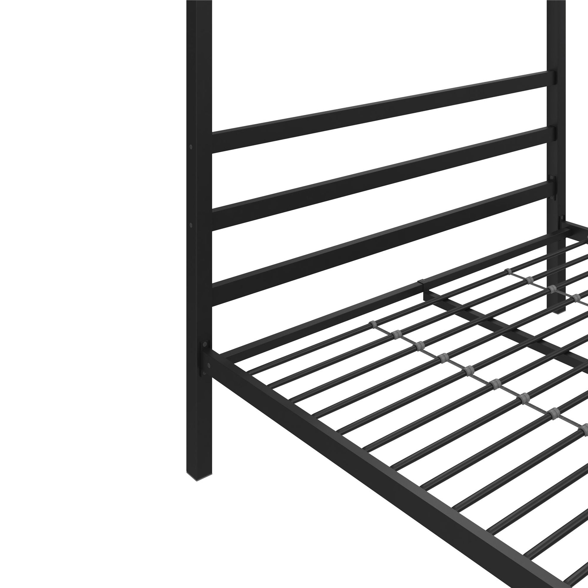 Modern Metal Canopy Bed with Sleek Built-In Headboard - Black - Queen