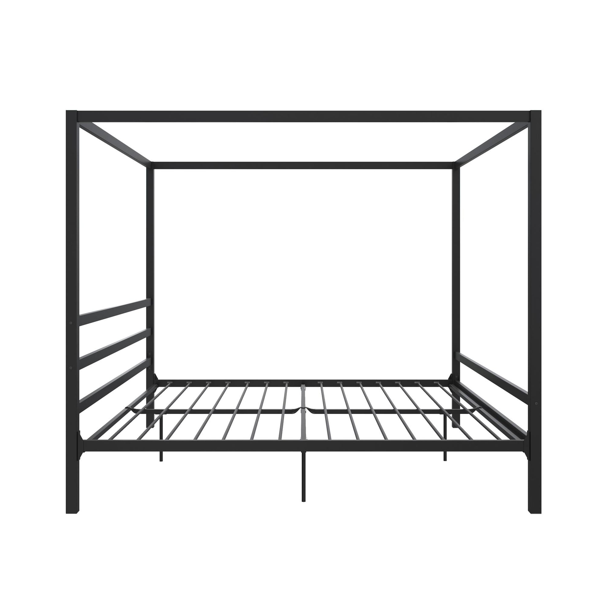 Modern Metal Canopy Bed with Sleek Built-In Headboard - Black - King