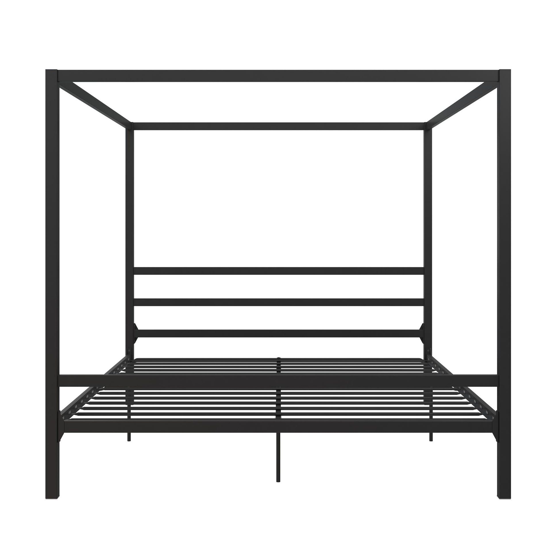 Modern Metal Canopy Bed with Sleek Built-In Headboard - Black - King