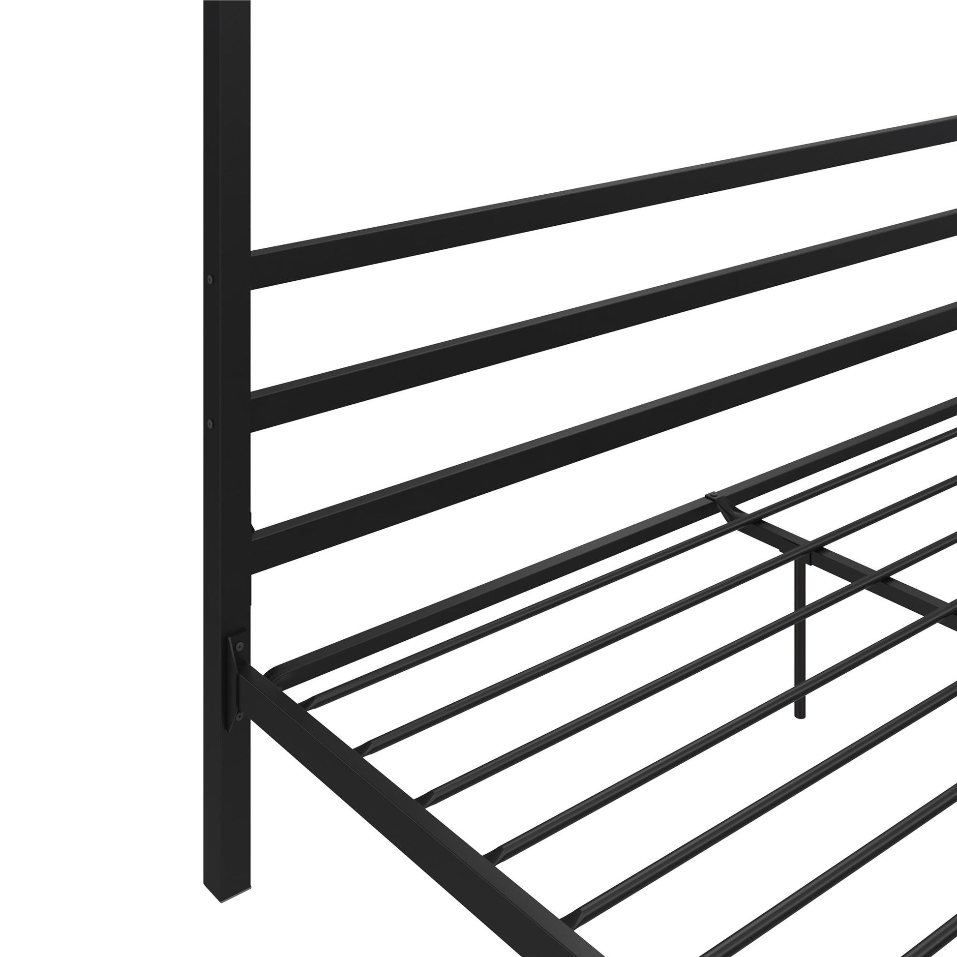 Modern Metal Canopy Bed with Sleek Built-In Headboard - Black - King