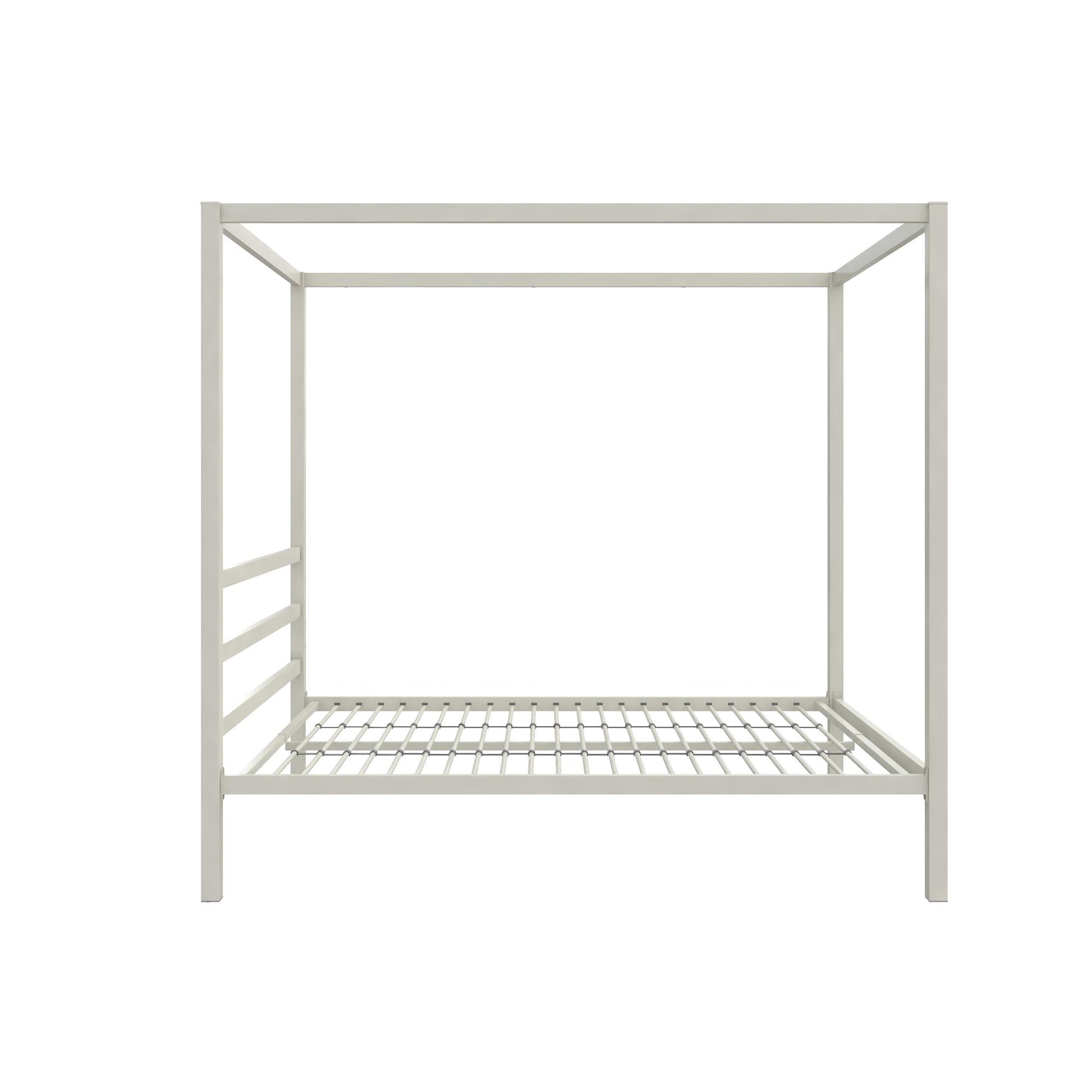 Modern Metal Canopy Bed with Sleek Built-In Headboard - White - Full
