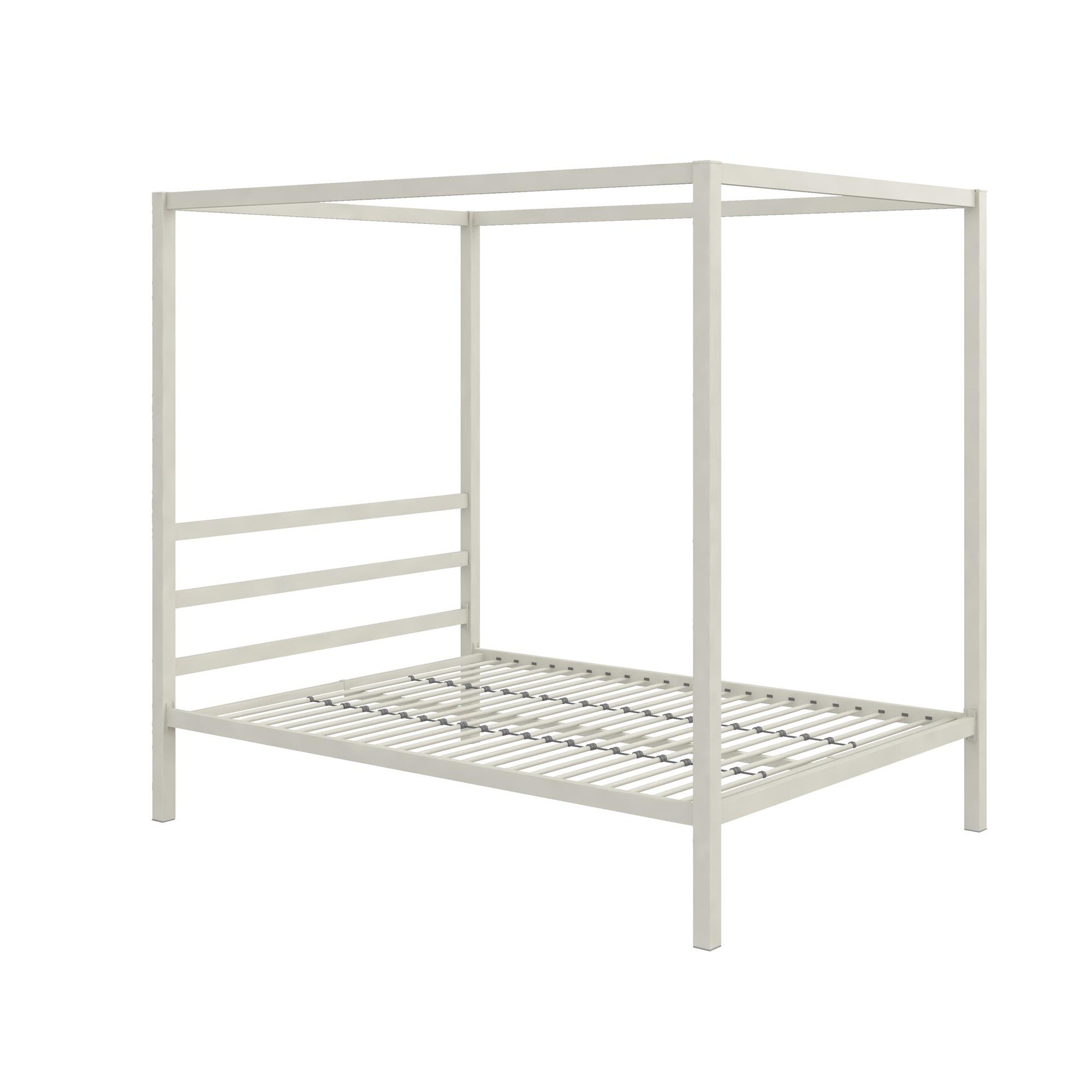 Modern Metal Canopy Bed with Sleek Built-In Headboard - White - Full