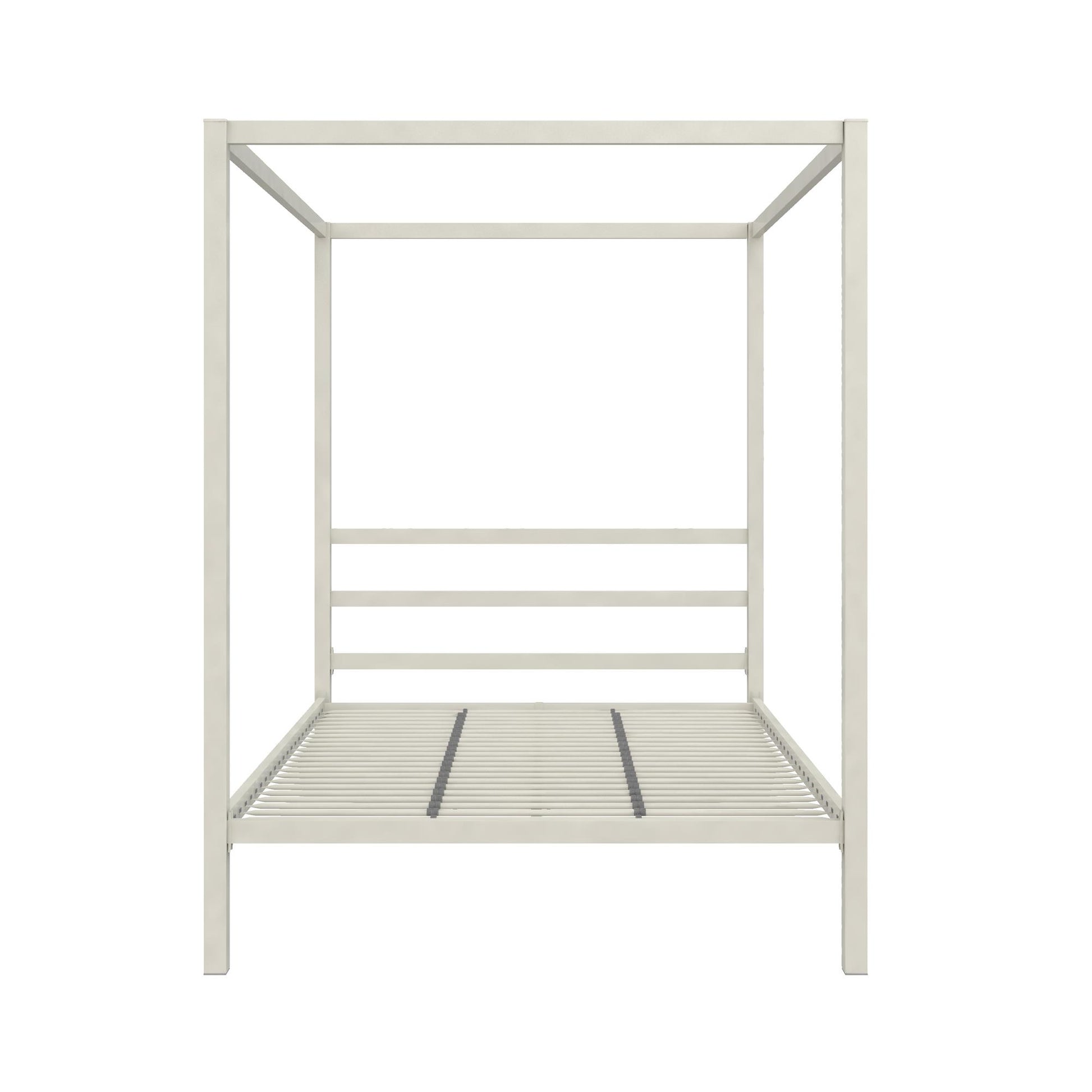 Modern Metal Canopy Bed with Sleek Built-In Headboard - White - Full