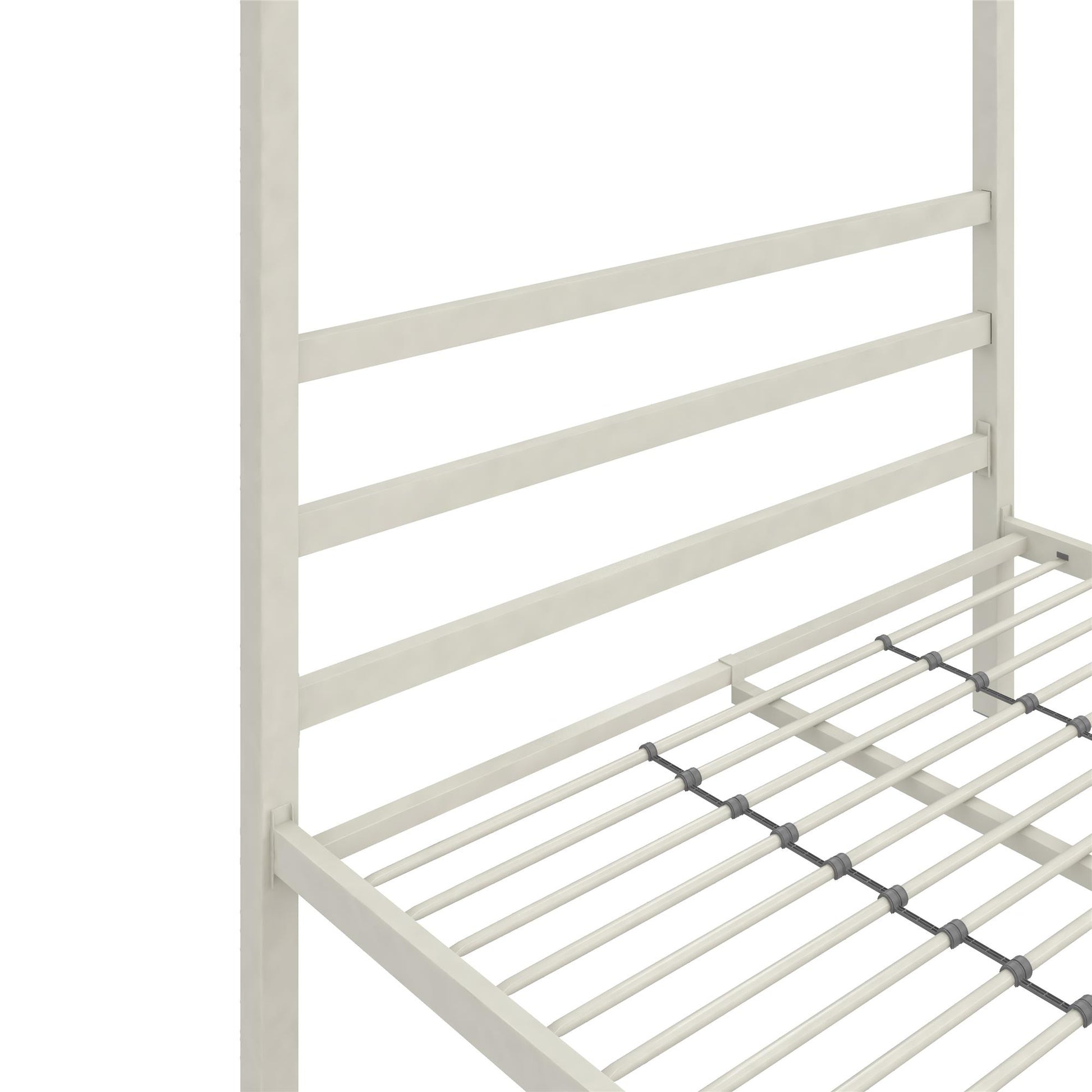 Modern Metal Canopy Bed with Sleek Built-In Headboard - White - Full