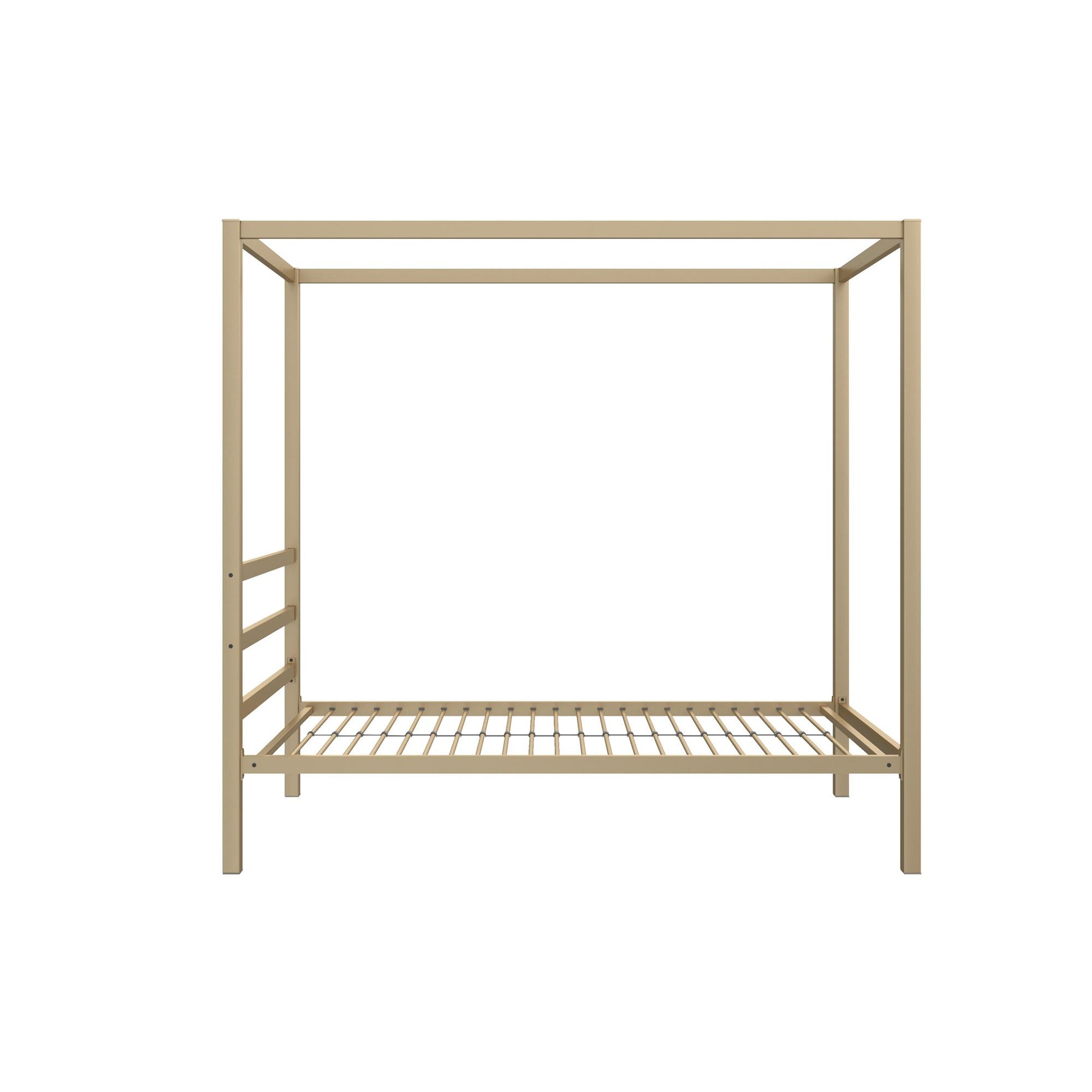 Modern Metal Canopy Bed with Sleek Built-In Headboard - Gold - Twin