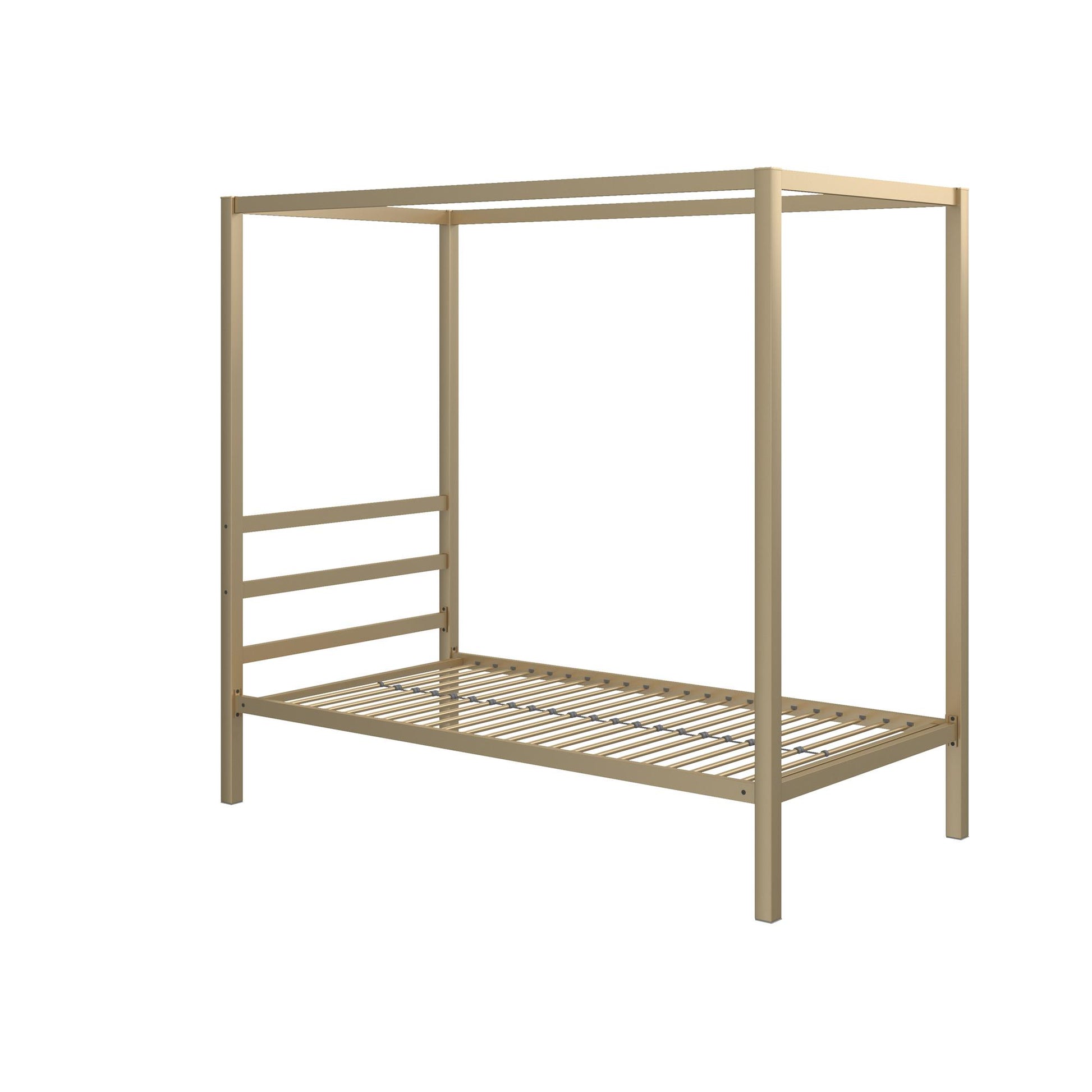 Modern Metal Canopy Bed with Sleek Built-In Headboard - Gold - Twin