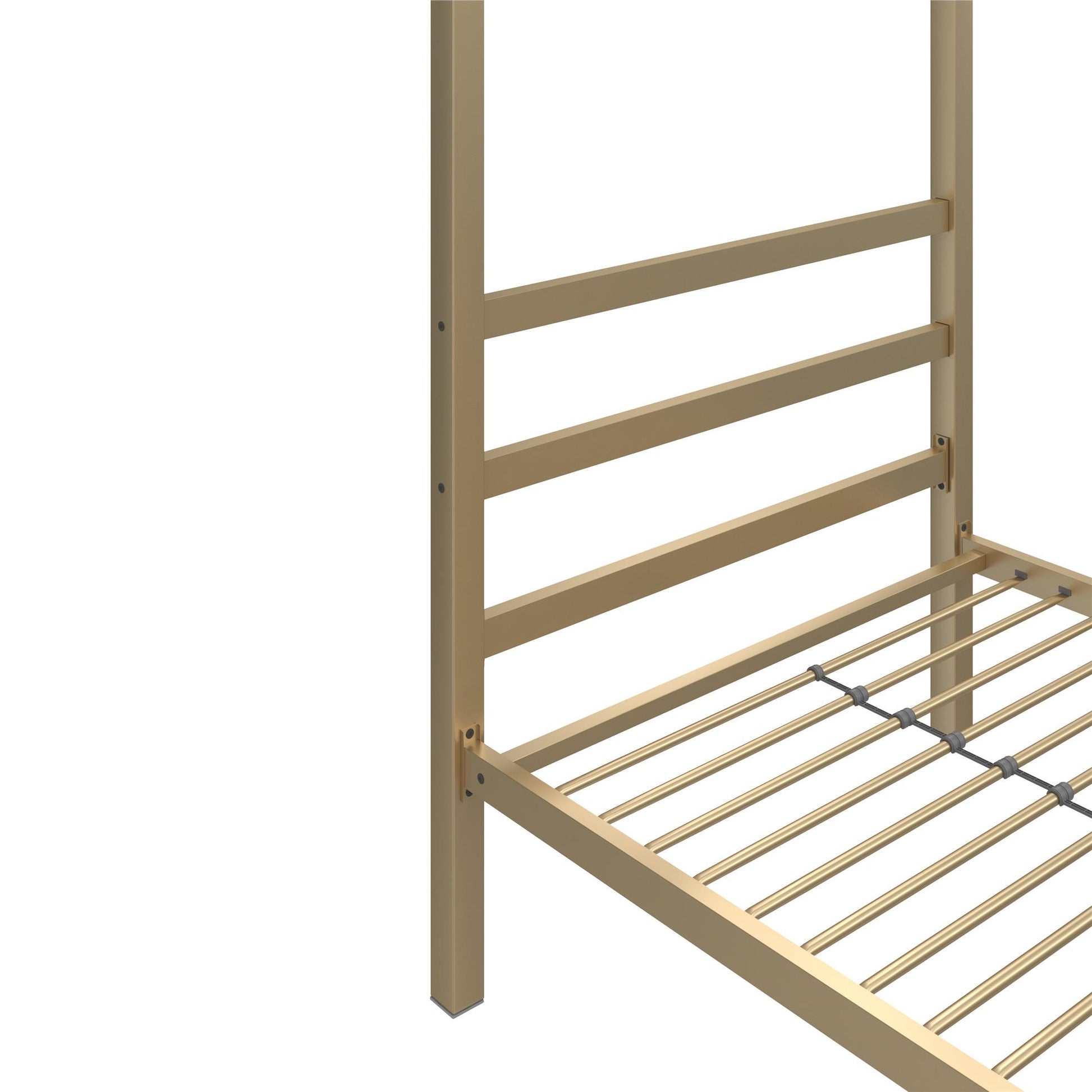 Modern Metal Canopy Bed with Sleek Built-In Headboard - Gold - Twin