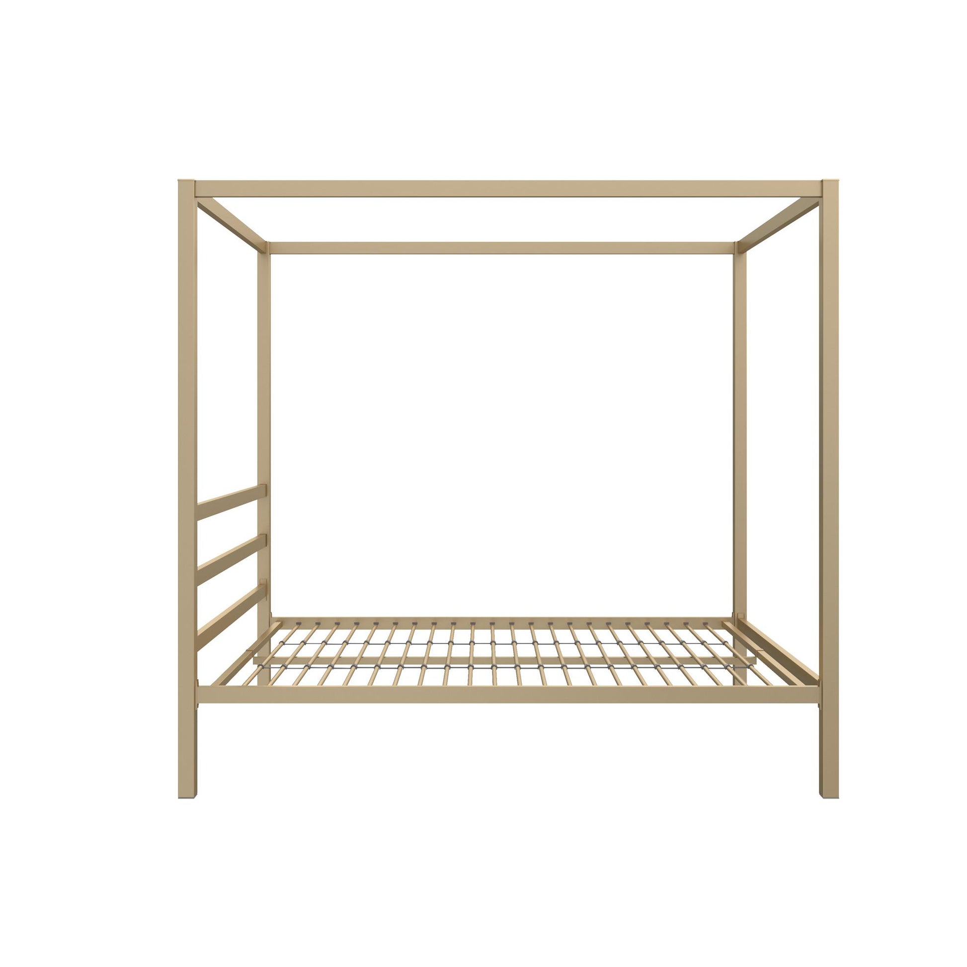 Modern Metal Canopy Bed with Sleek Built-In Headboard - Gold - Full