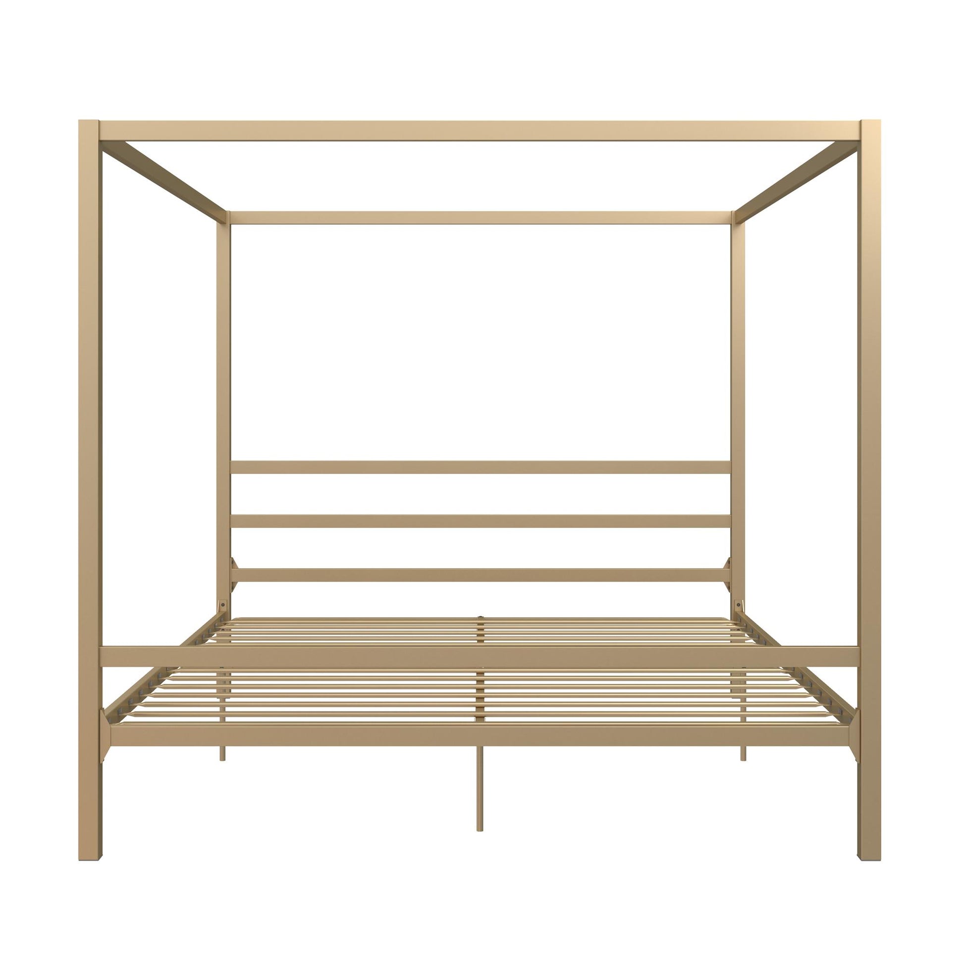 Modern Metal Canopy Bed with Sleek Built-In Headboard - Gold - King