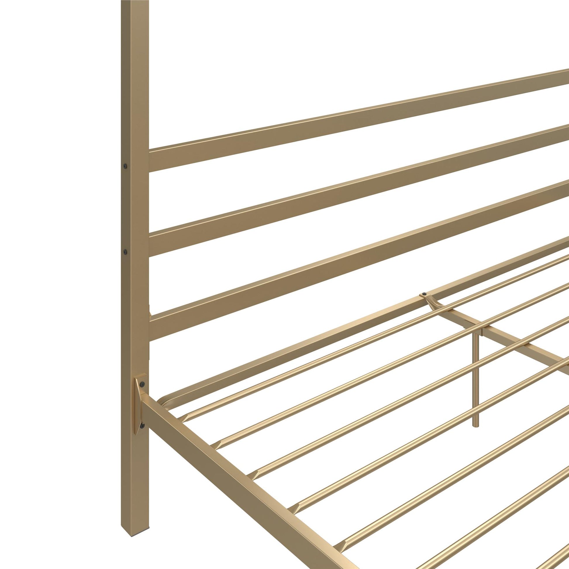 Modern Metal Canopy Bed with Sleek Built-In Headboard - Gold - King