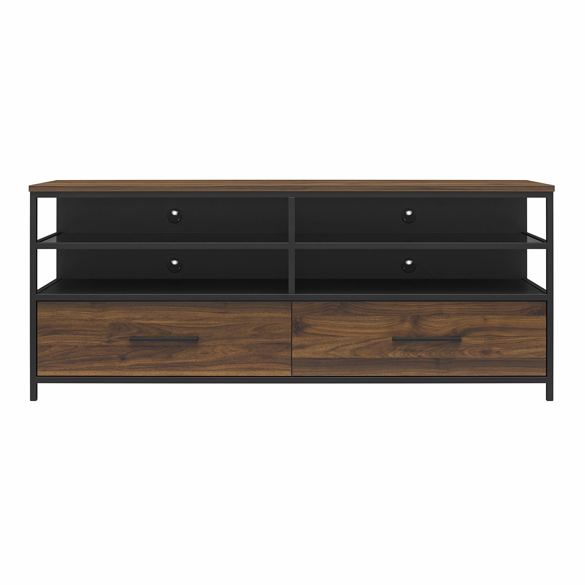 Structure Mixed Media TV Stand with 4 Shelves and 2 Drawers for TVs up to 60 Inches - Columbia Walnut