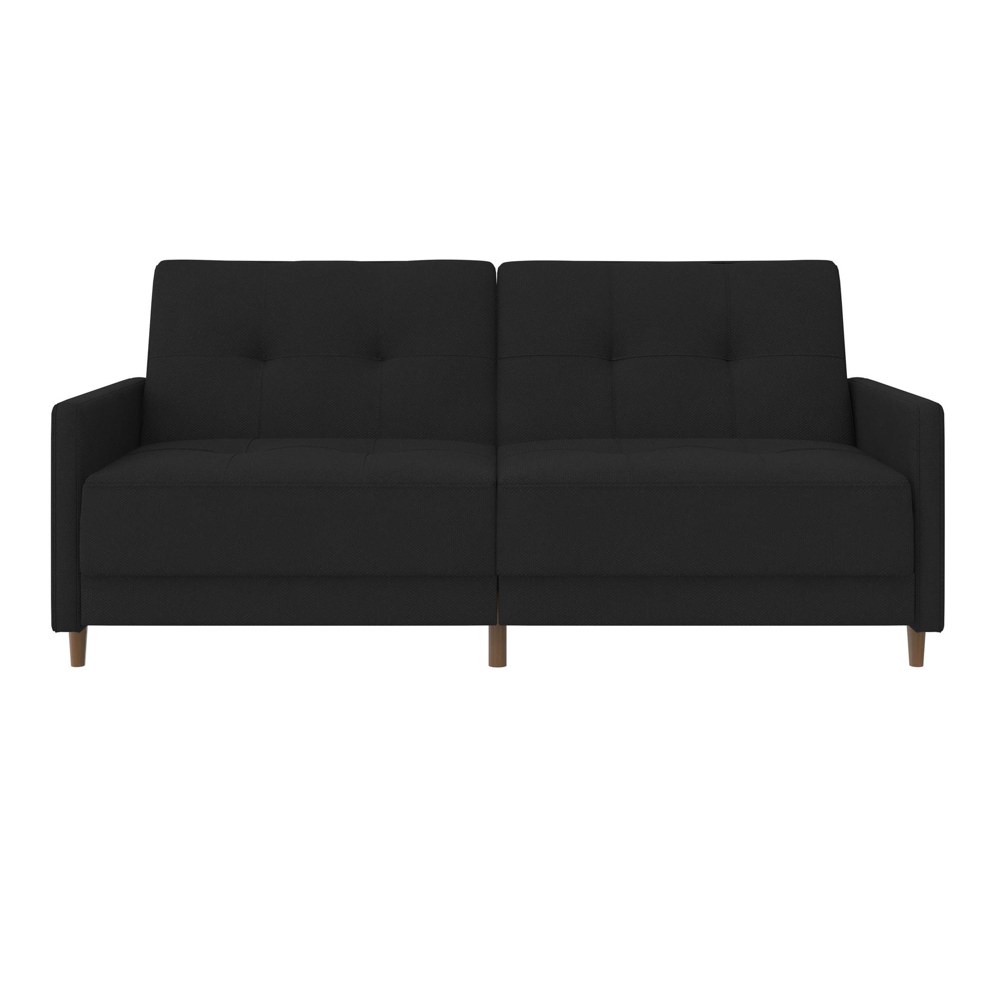 Andora Tufted Upholstered Coil Futon with Wooden Legs - Black