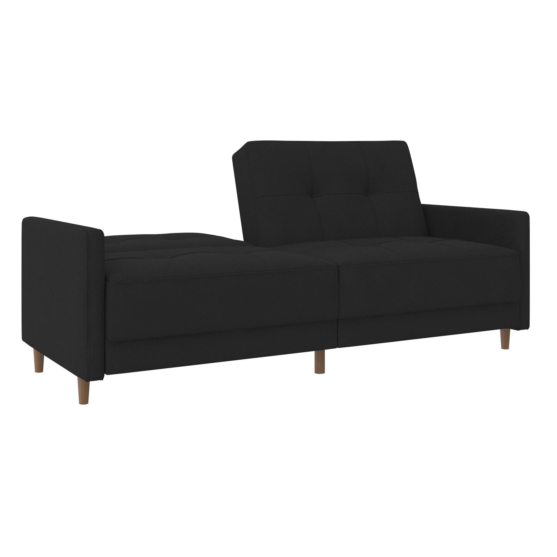 Andora Tufted Upholstered Coil Futon with Wooden Legs - Black