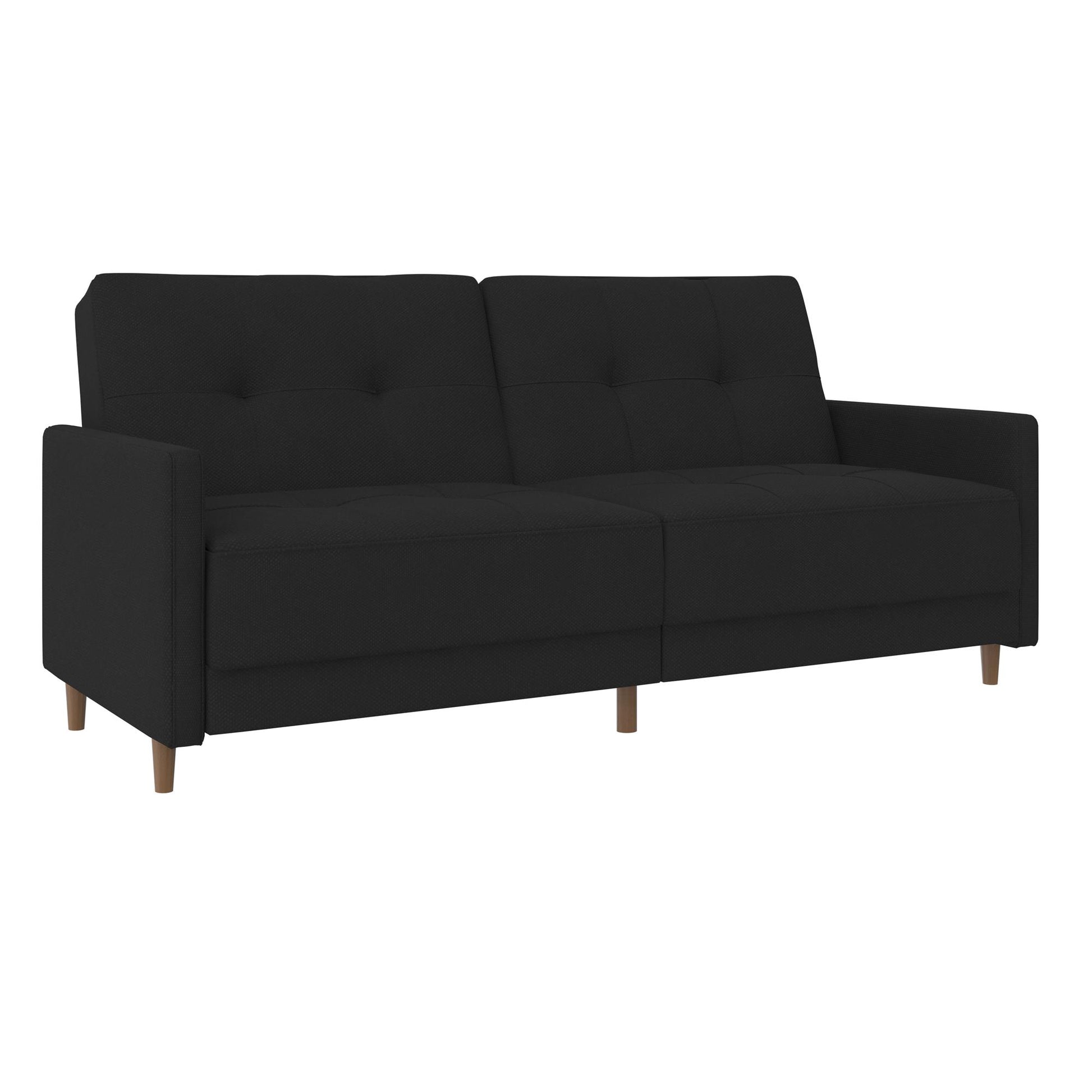 Andora Tufted Upholstered Coil Futon with Wooden Legs - Black