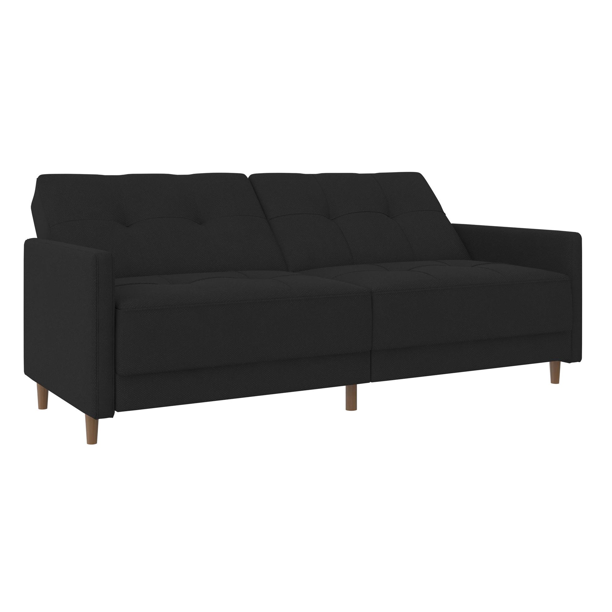 Andora Tufted Upholstered Coil Futon with Wooden Legs - Black