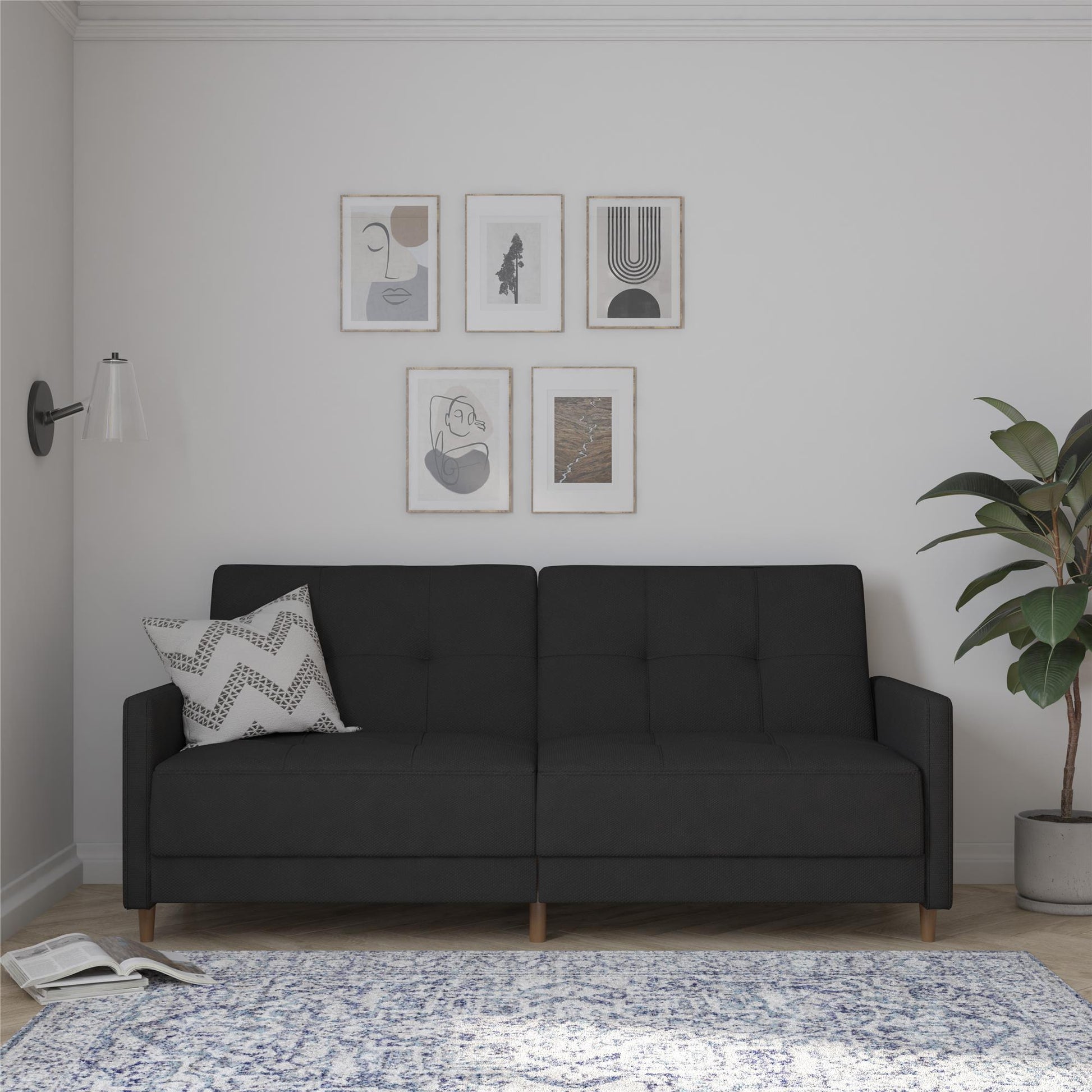 Andora Tufted Upholstered Coil Futon with Wooden Legs - Black