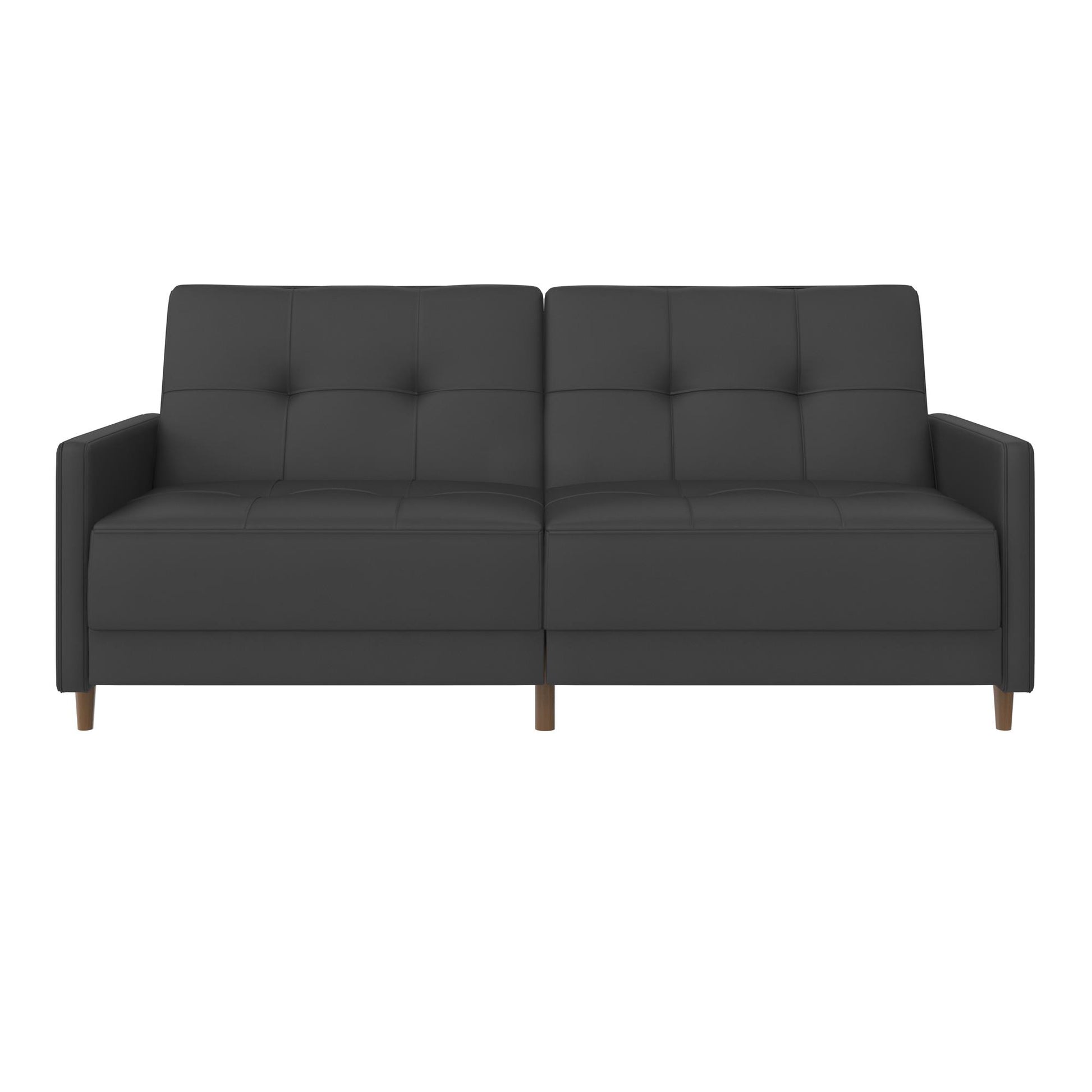 Andora Tufted Upholstered Coil Futon with Wooden Legs - Gray