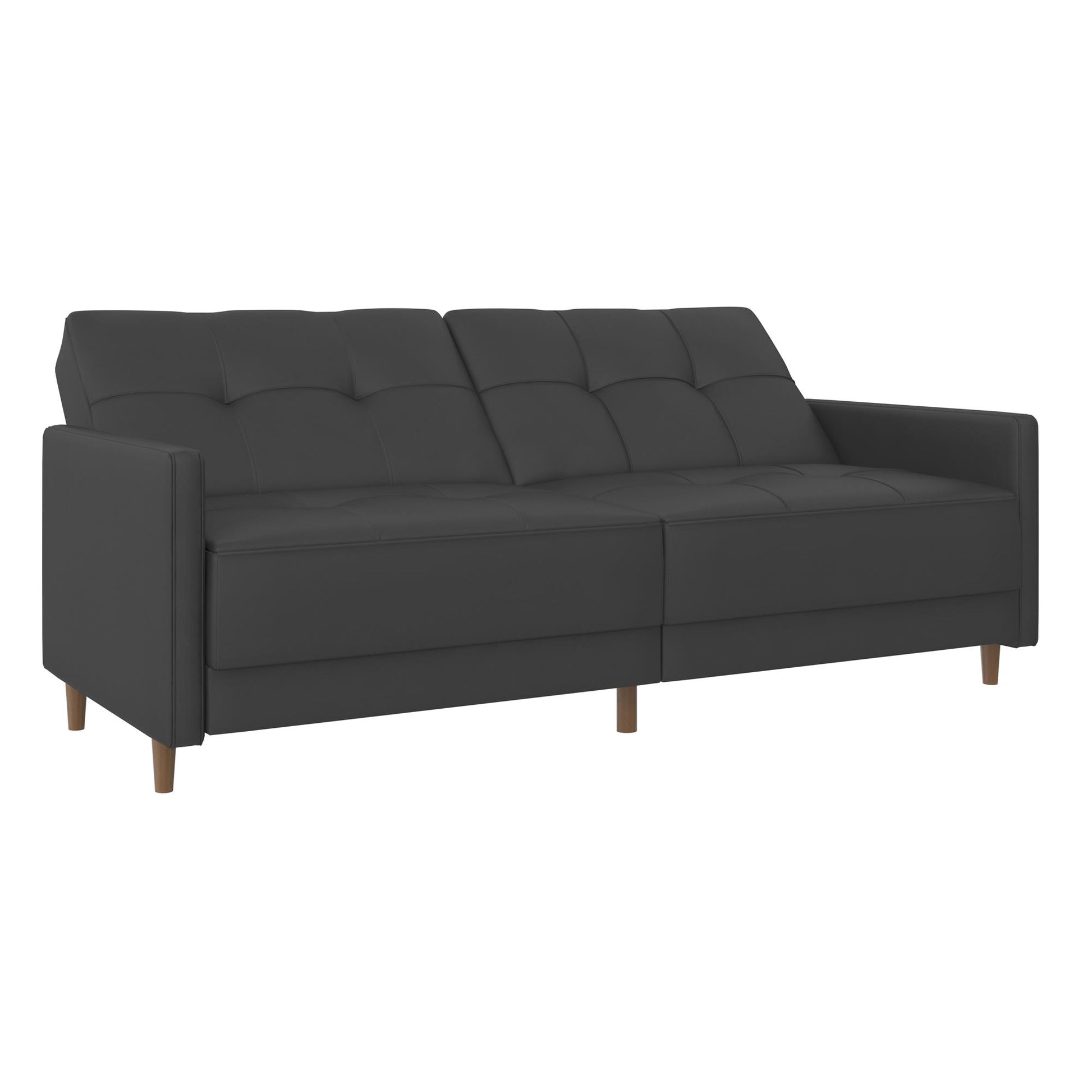 Andora Tufted Upholstered Coil Futon with Wooden Legs - Gray
