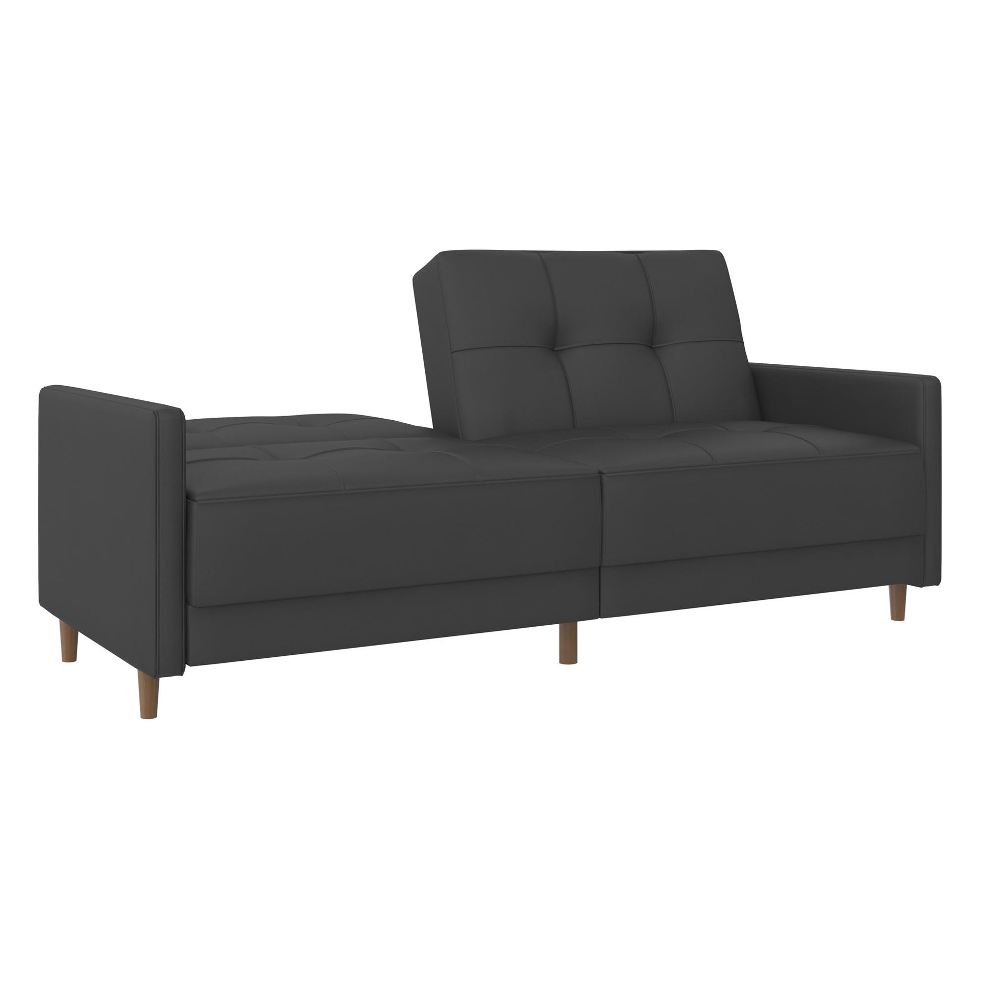 Andora Tufted Upholstered Coil Futon with Wooden Legs - Gray