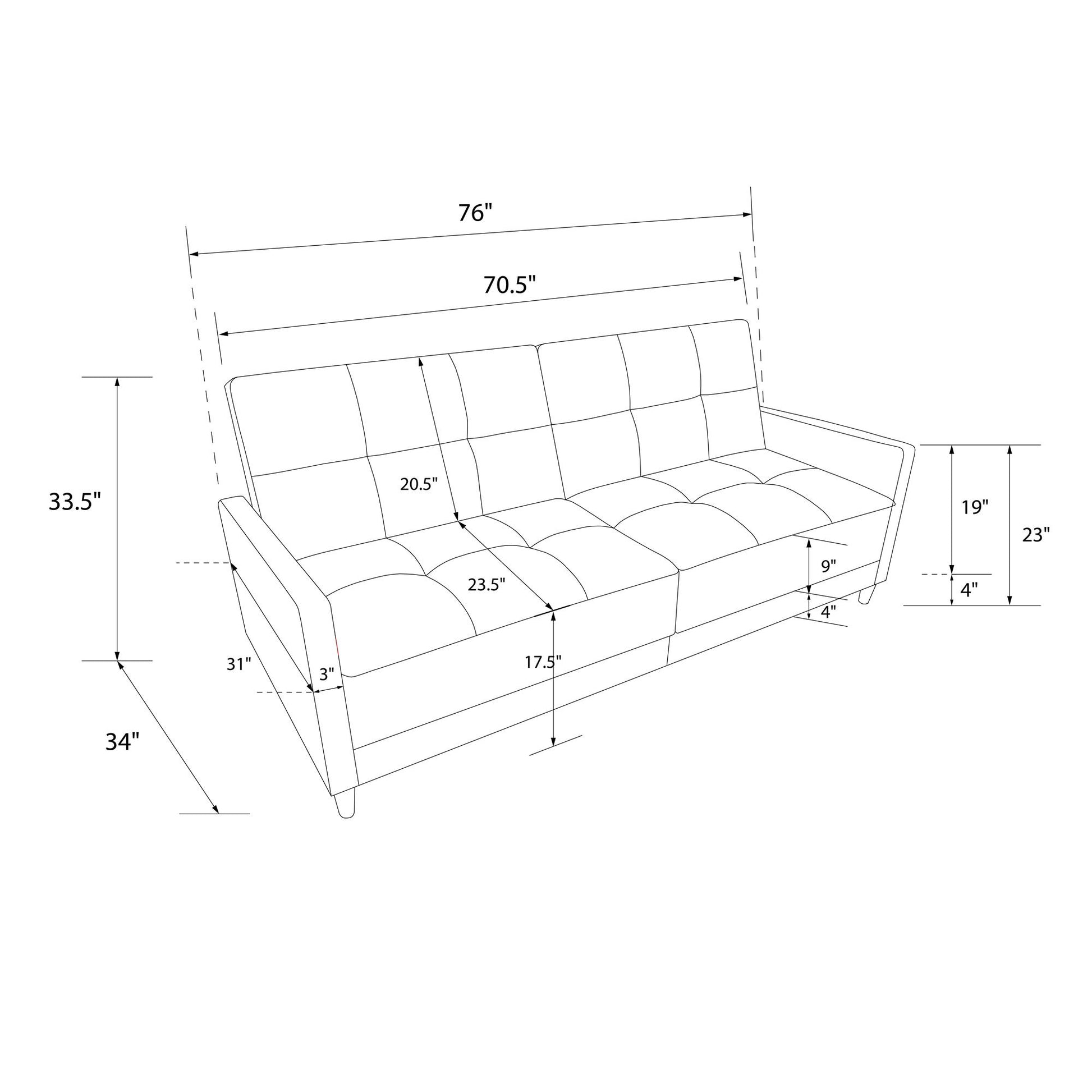 Andora Tufted Upholstered Coil Futon with Wooden Legs - Gray