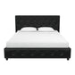 Dakota Upholstered Platform Bed With Diamond Button Tufted Heaboard - Black Faux Leather - Queen