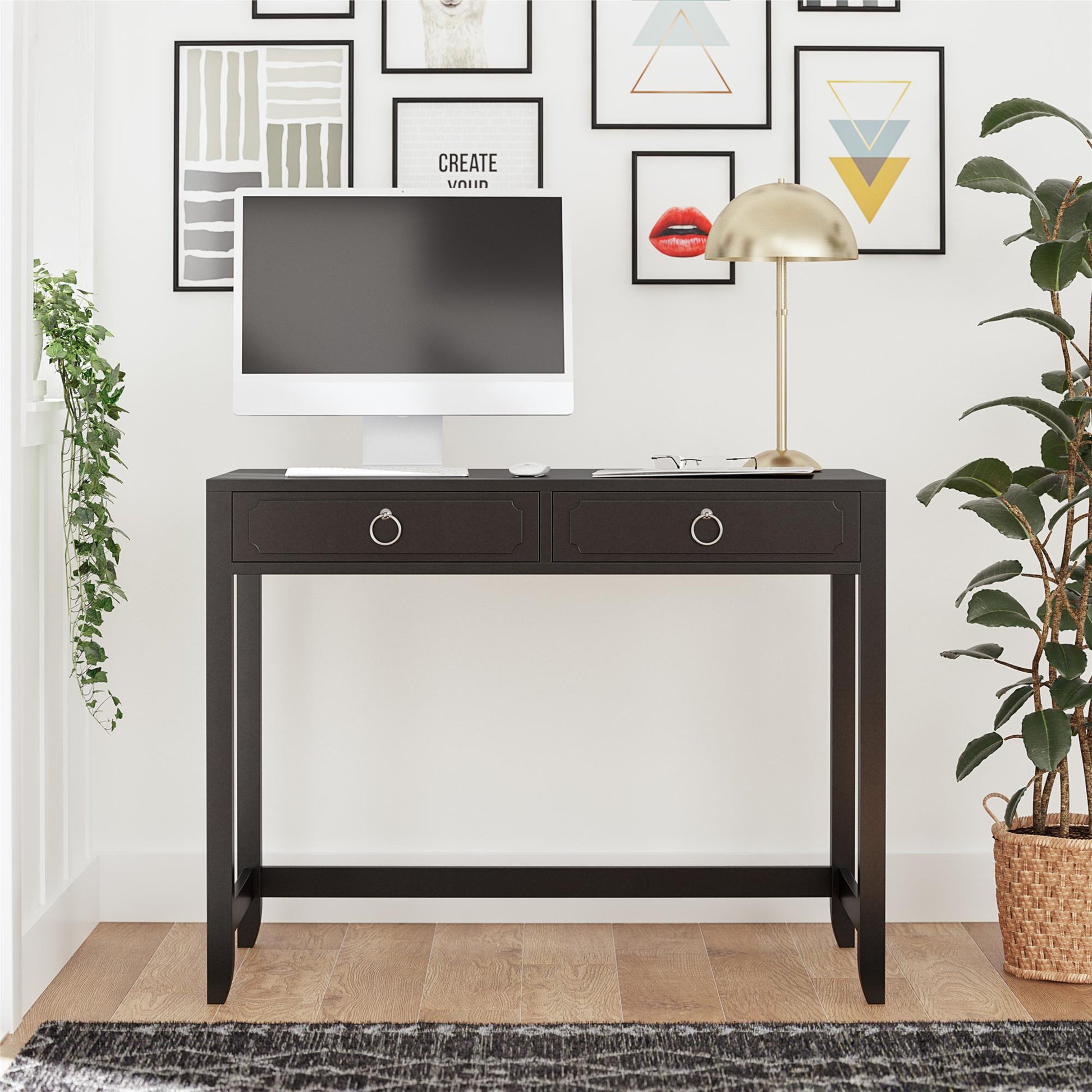 Her Majesty 2 Drawer Writing Desk, Black - Black