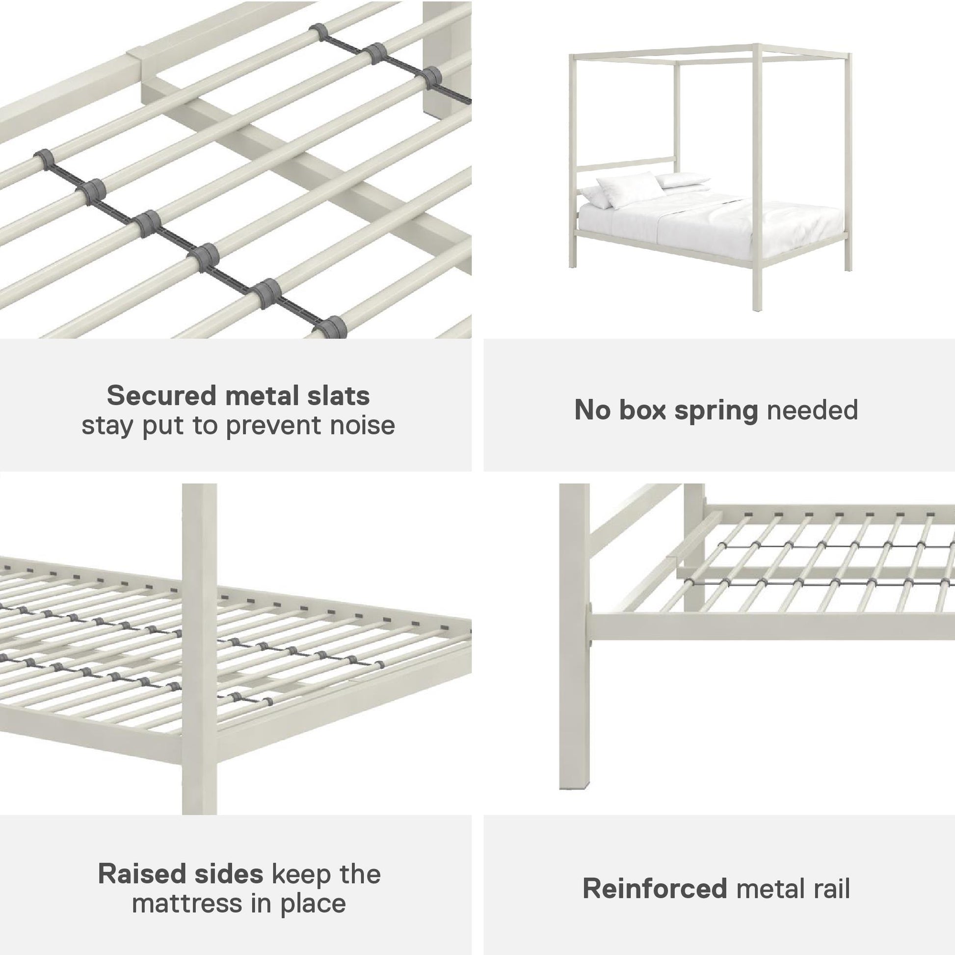 Modern Metal Canopy Bed with Sleek Built-In Headboard - White - Full