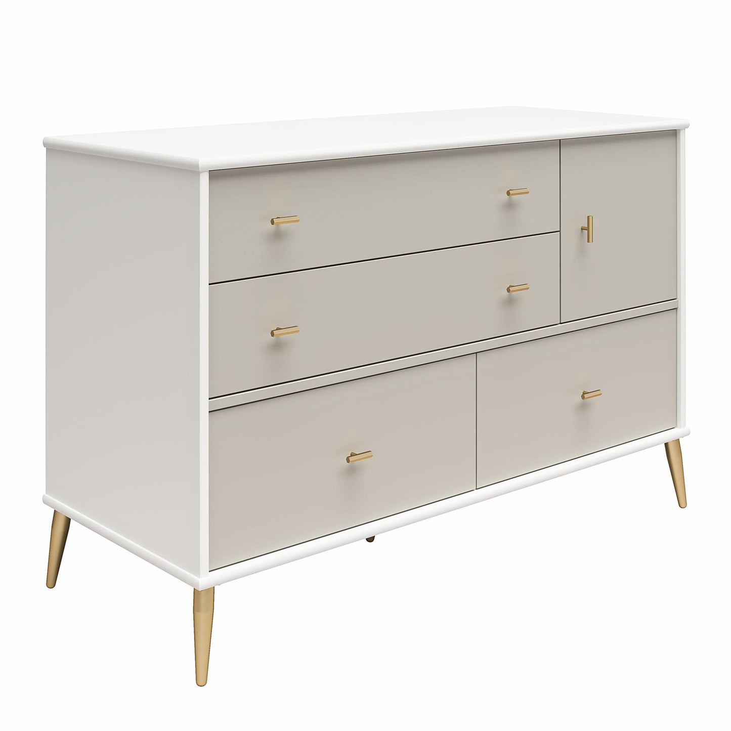 Valentina Asymmetrical 4 Drawer / 1 Door Convertible Dresser - White / Grey