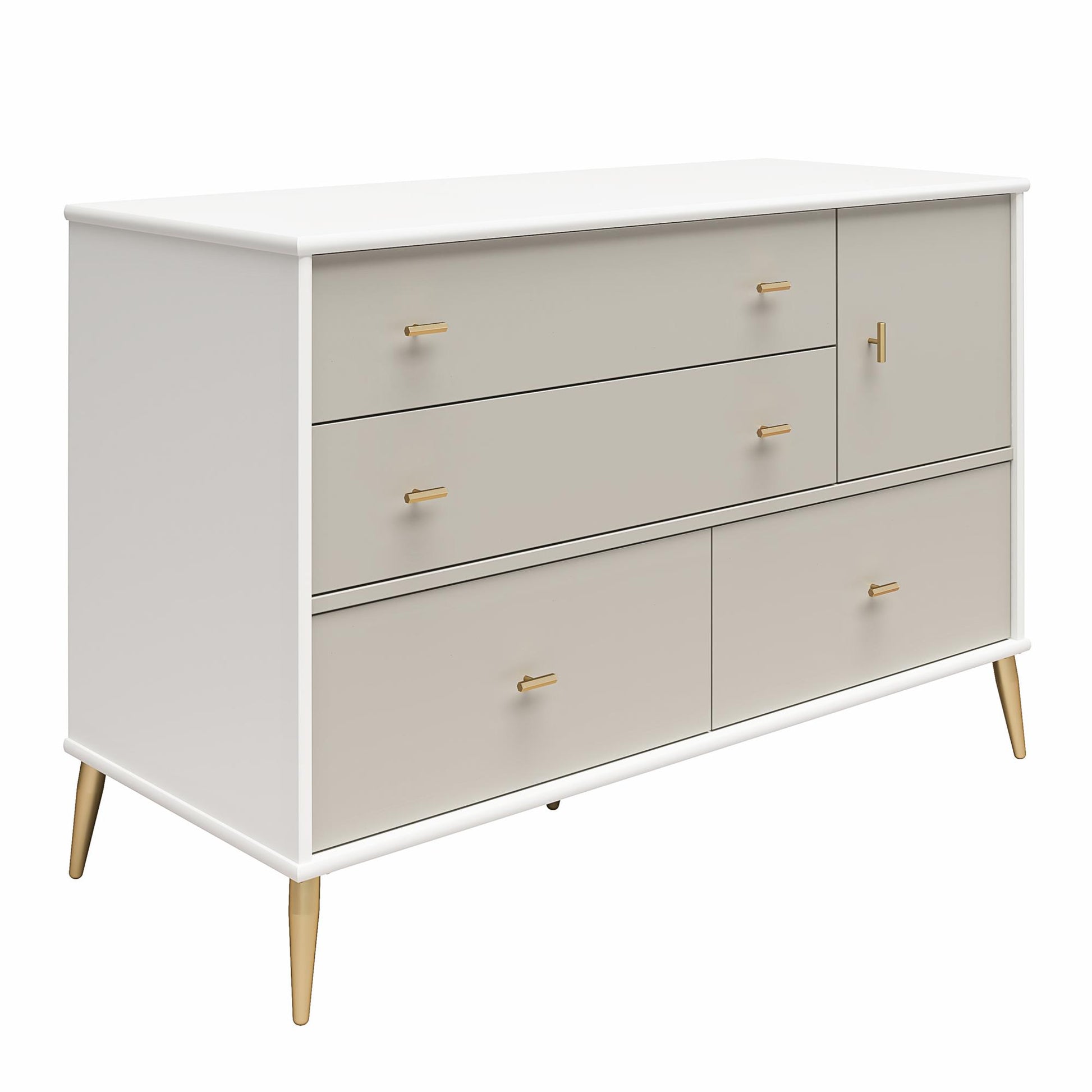 Valentina Asymmetrical 4 Drawer / 1 Door Convertible Dresser - White / Grey