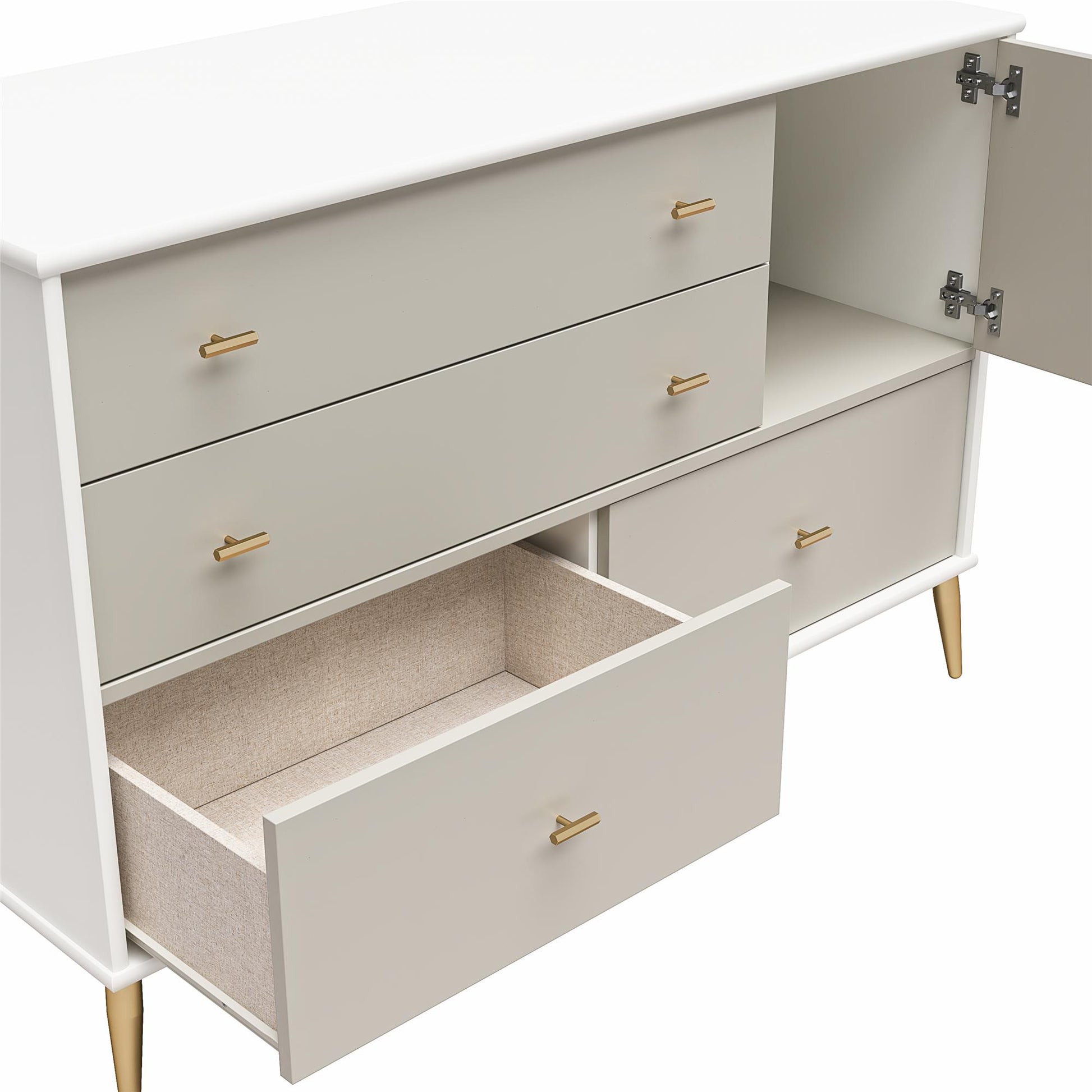 Valentina Asymmetrical 4 Drawer / 1 Door Convertible Dresser - White / Grey