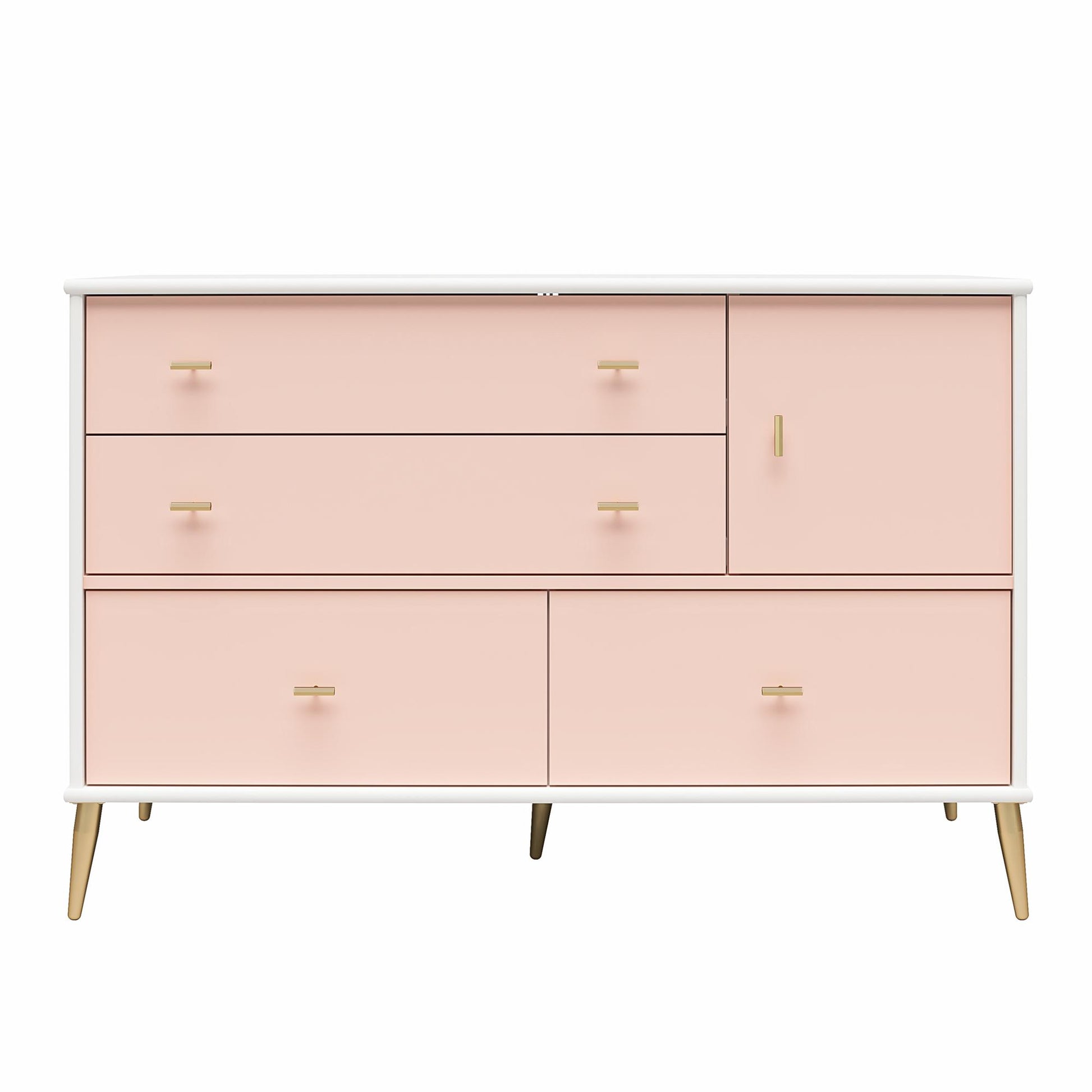 Little Seeds Valentina Asymmetrical 4 Drawer / 1 Door Convertible Dresser - Pale Pink