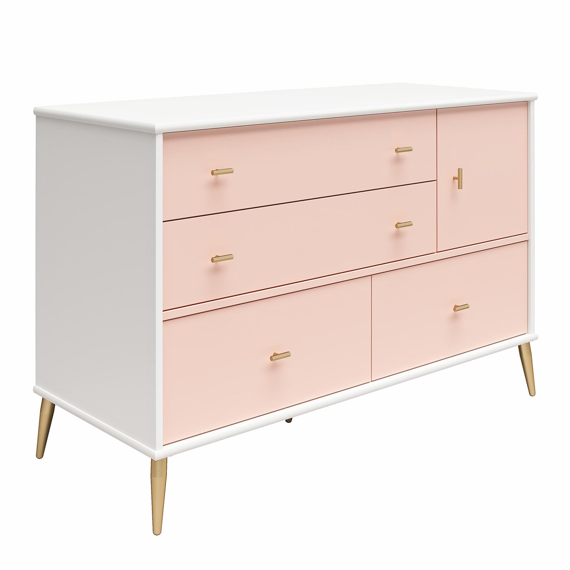 Little Seeds Valentina Asymmetrical 4 Drawer / 1 Door Convertible Dresser - Pale Pink