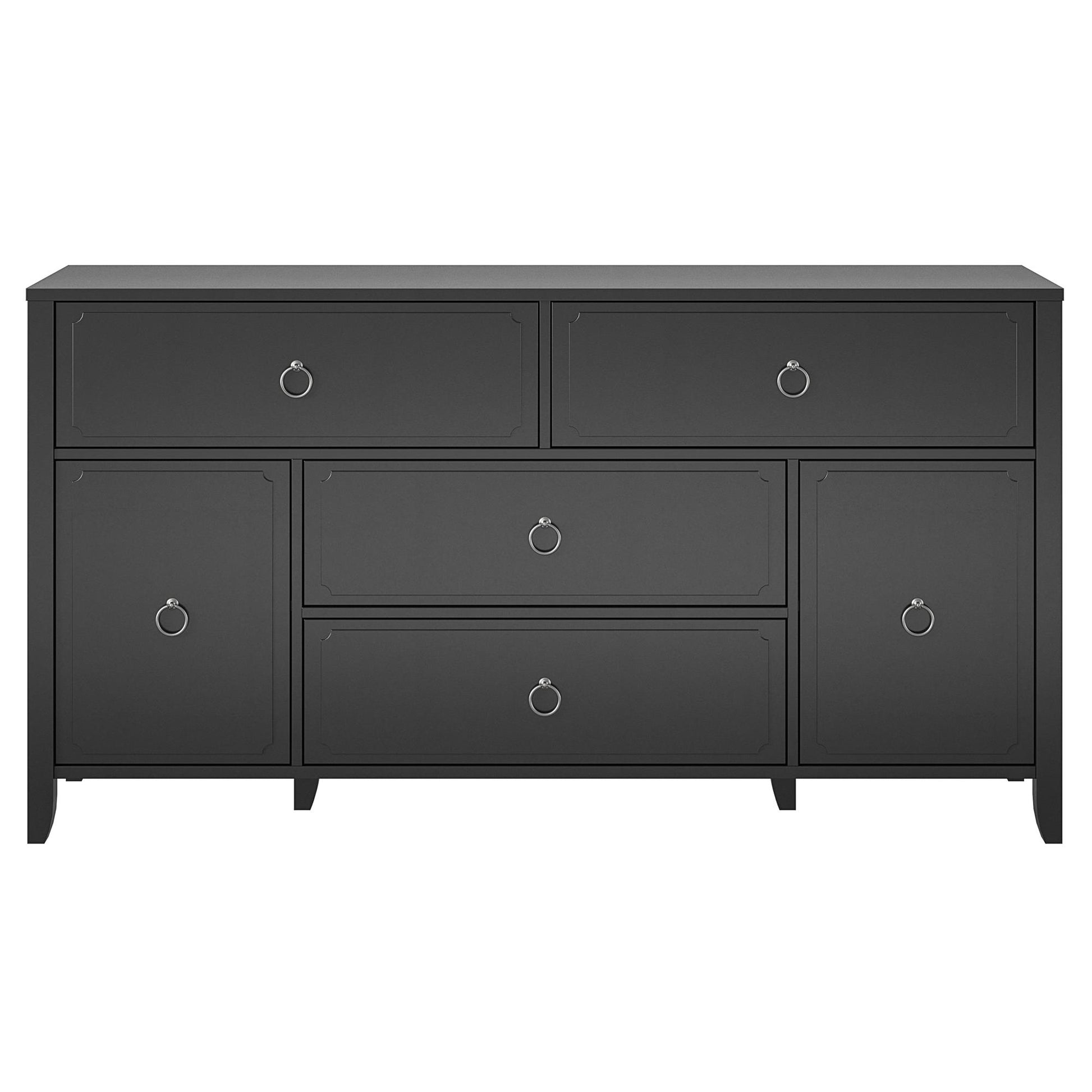 Her Majesty 4 Drawer/2 Door Wide Dresser, Black - Black