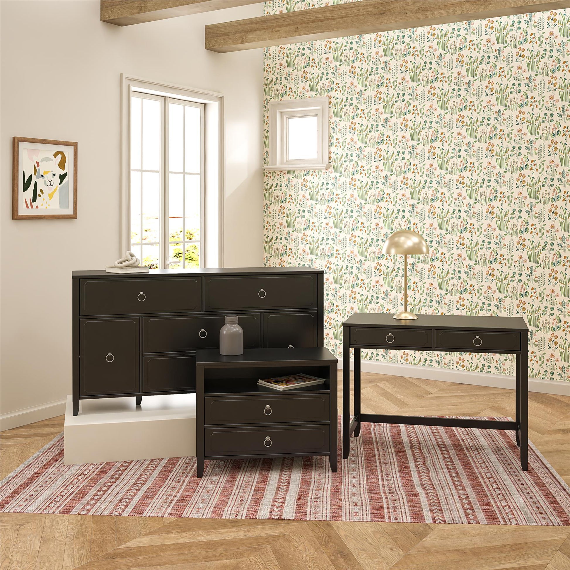 Her Majesty 4 Drawer/2 Door Wide Dresser, Black - Black
