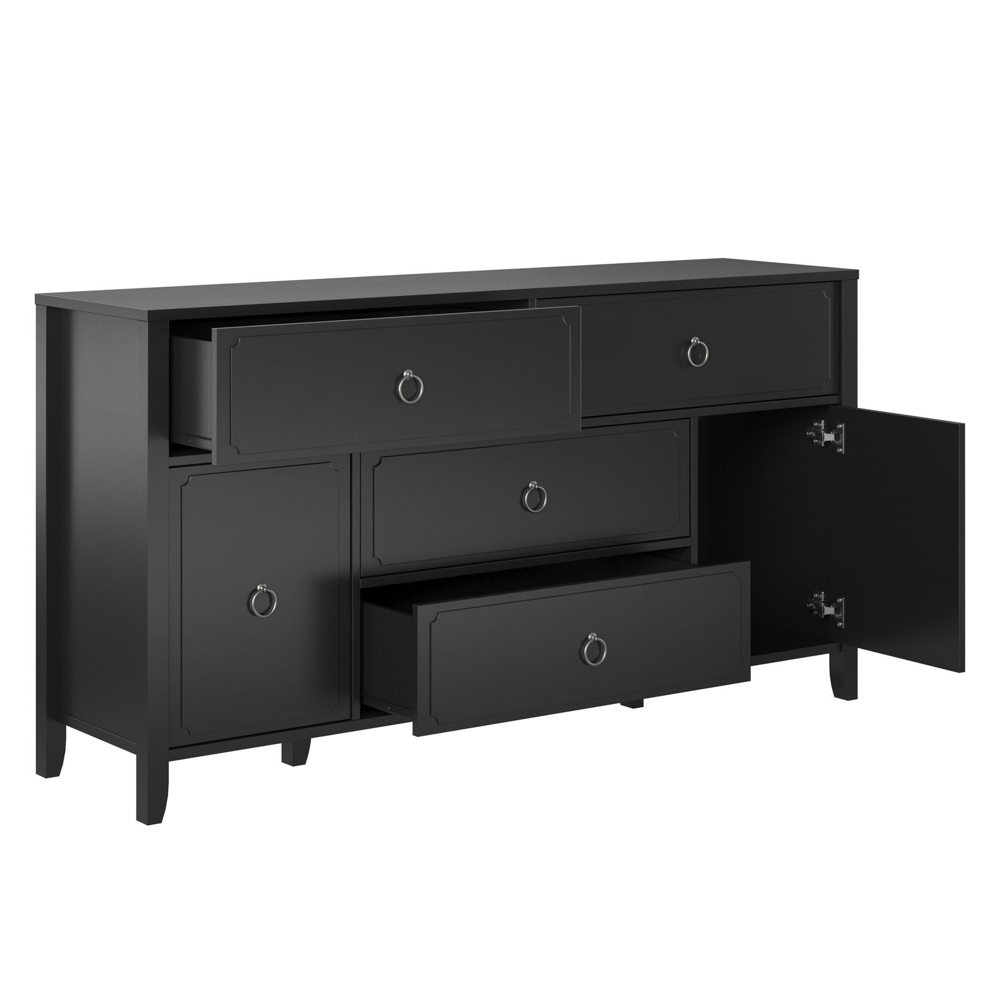 Her Majesty 4 Drawer/2 Door Wide Dresser, Black - Black