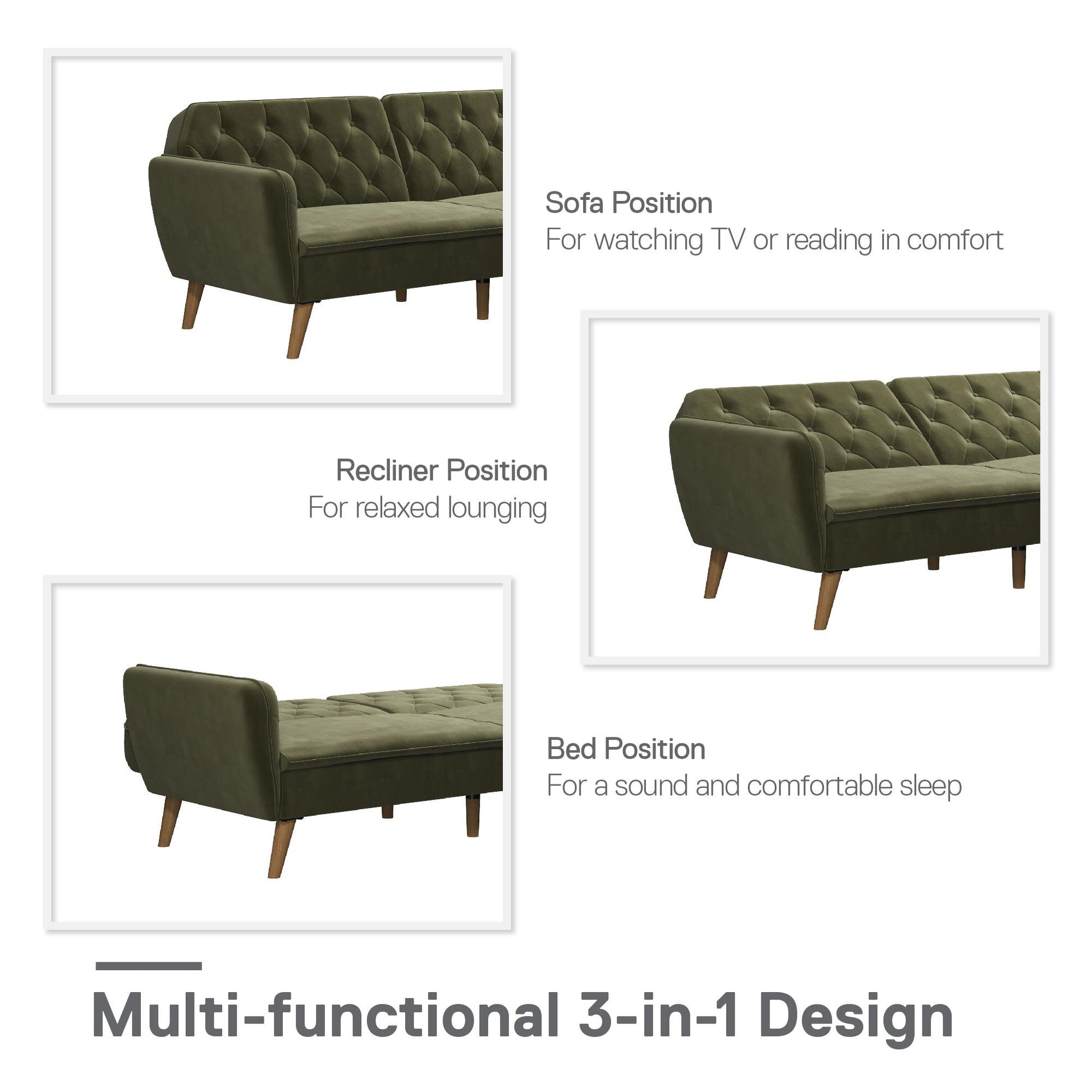 Tallulah Memory Foam Futon - Green
