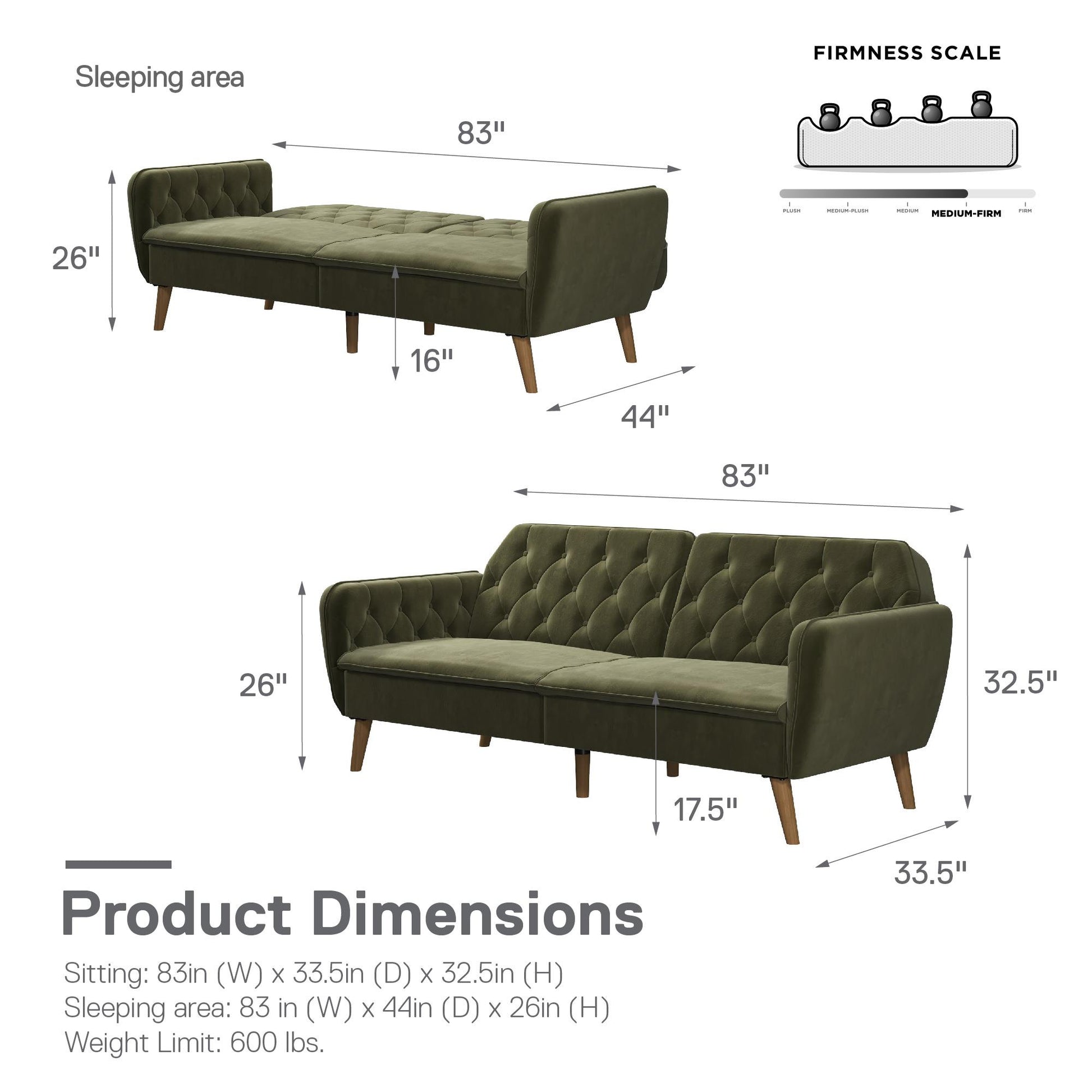 Tallulah Memory Foam Futon - Green