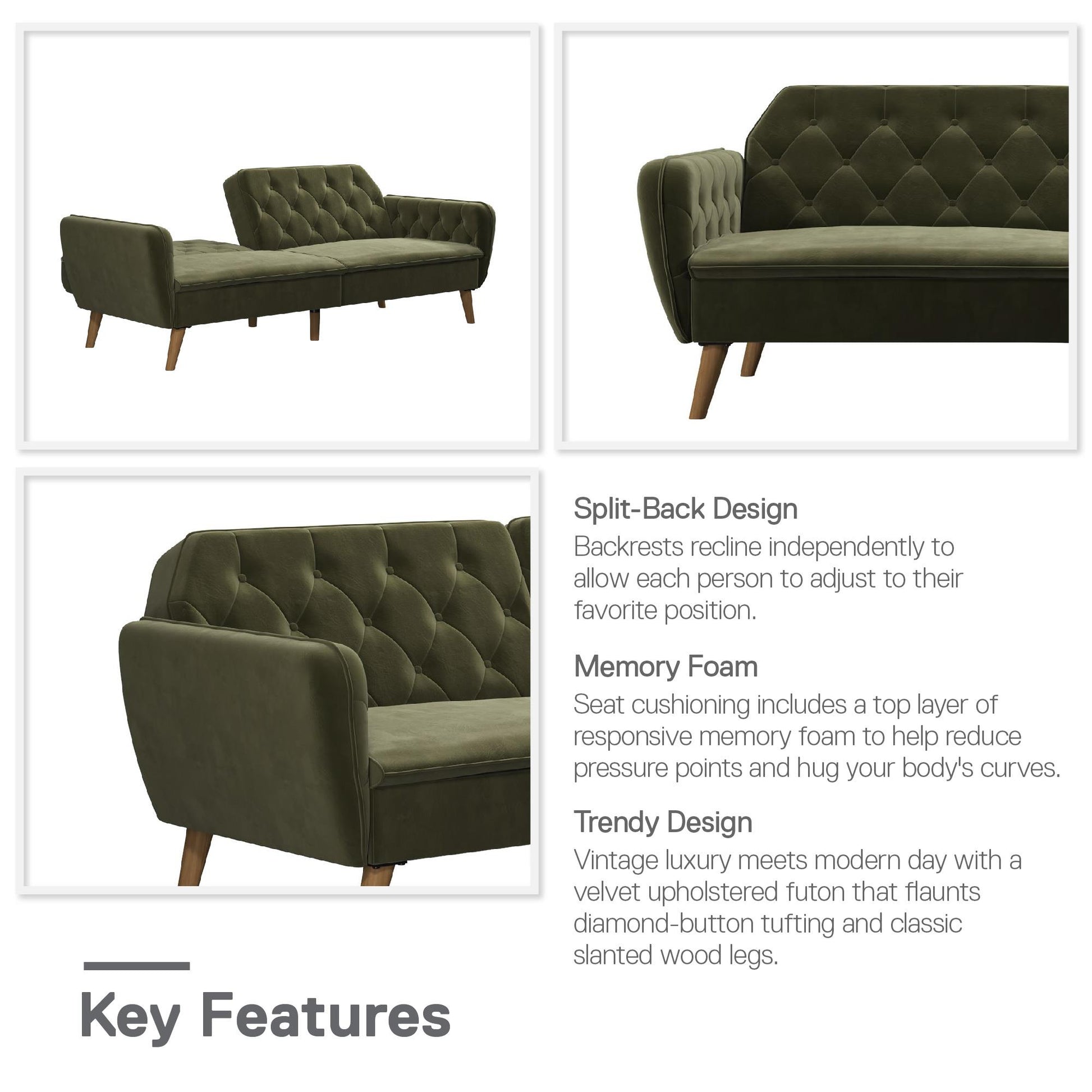 Tallulah Memory Foam Futon - Green