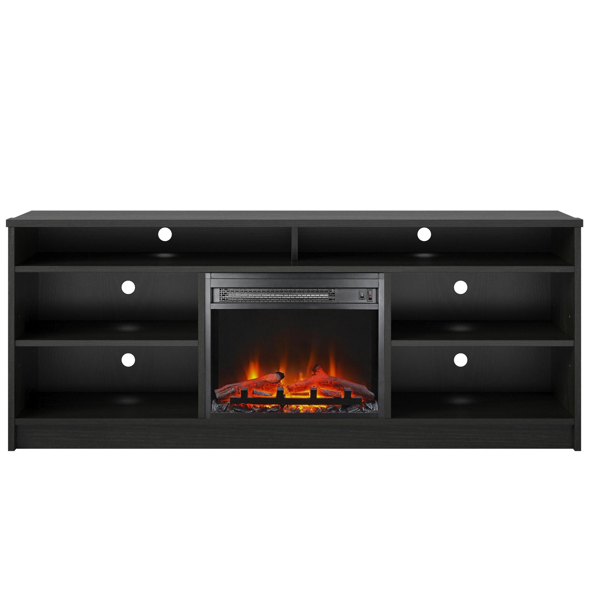 Hendrix 65" TV Stand with Electric Fireplace Insert and 6 Shelves - Black Oak