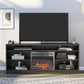 Hendrix 65" TV Stand with Electric Fireplace Insert and 6 Shelves - Black Oak